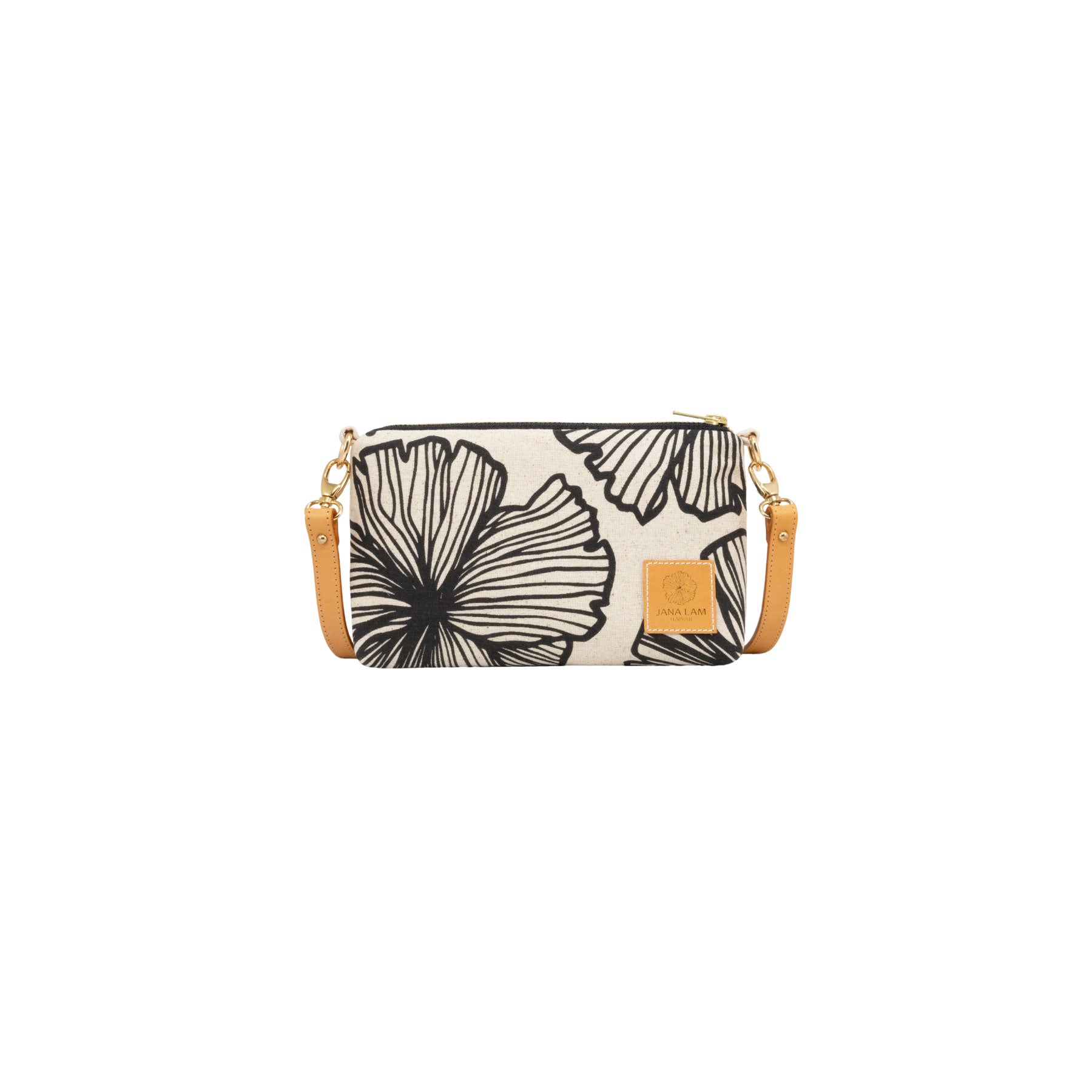 Mini Slim Zipper Cross Body • Seaflower • Black on Natural Fabric - Jana Lam Hawaii