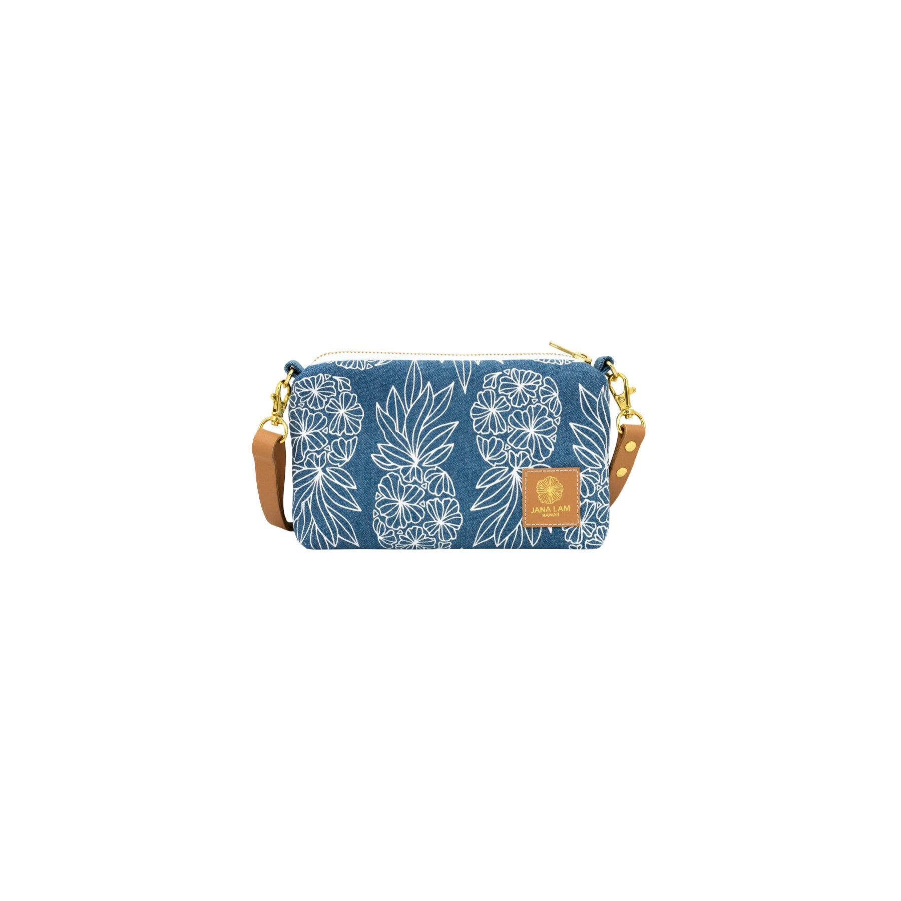 Mini Slim Zipper Cross Body • Seaflower Pineapple • Denim Collection - Jana Lam Hawaii