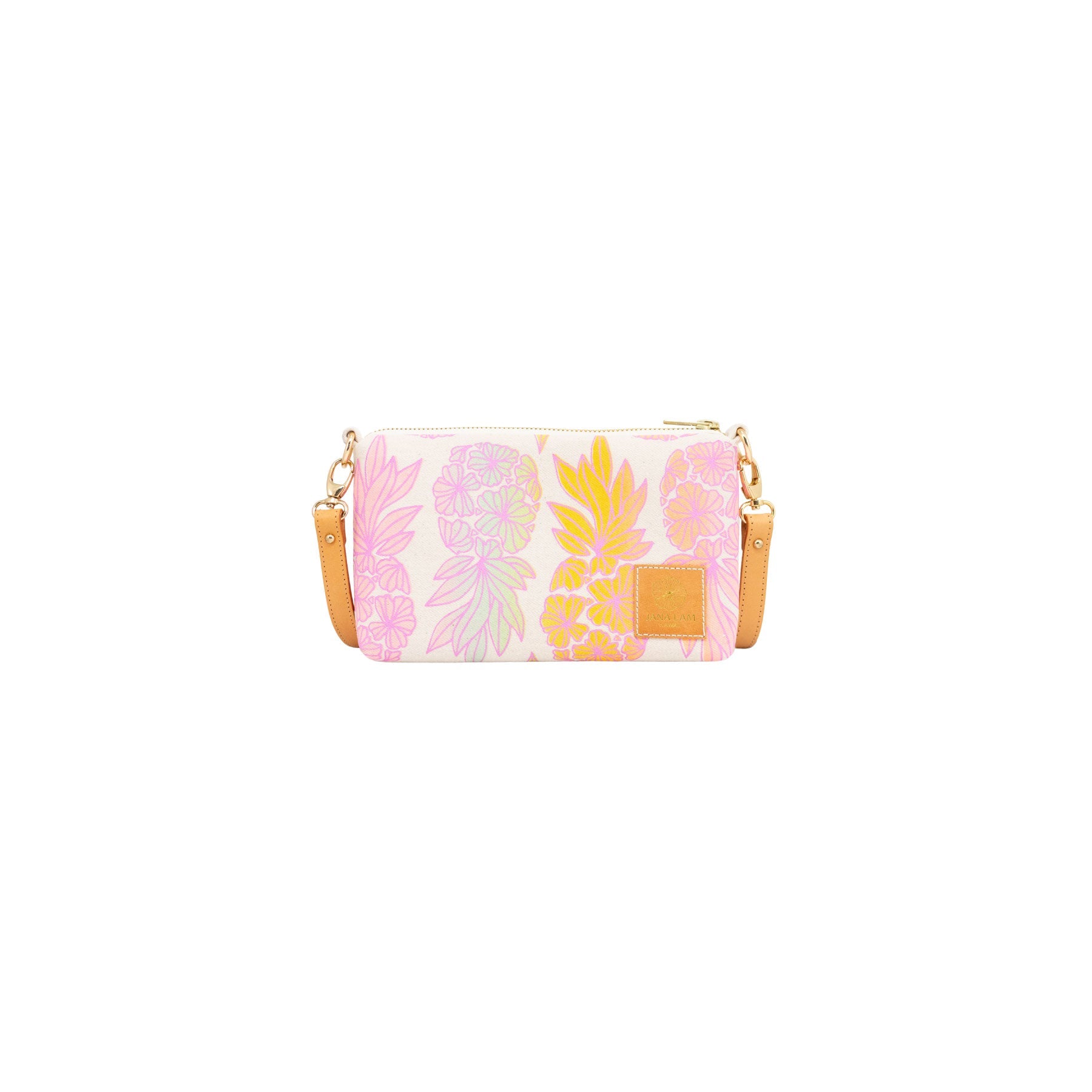 Mini Slim Zipper Cross Body • Seaflower Pineapple • Pink over Sherbet Rainbow Ombre - Jana Lam Hawaii