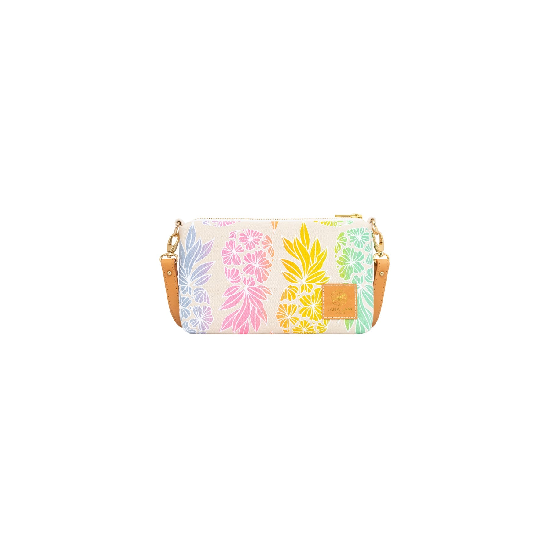 Mini Slim Zipper Cross Body • Seaflower Pineapple • White over Rainbow Ombre - Jana Lam Hawaii