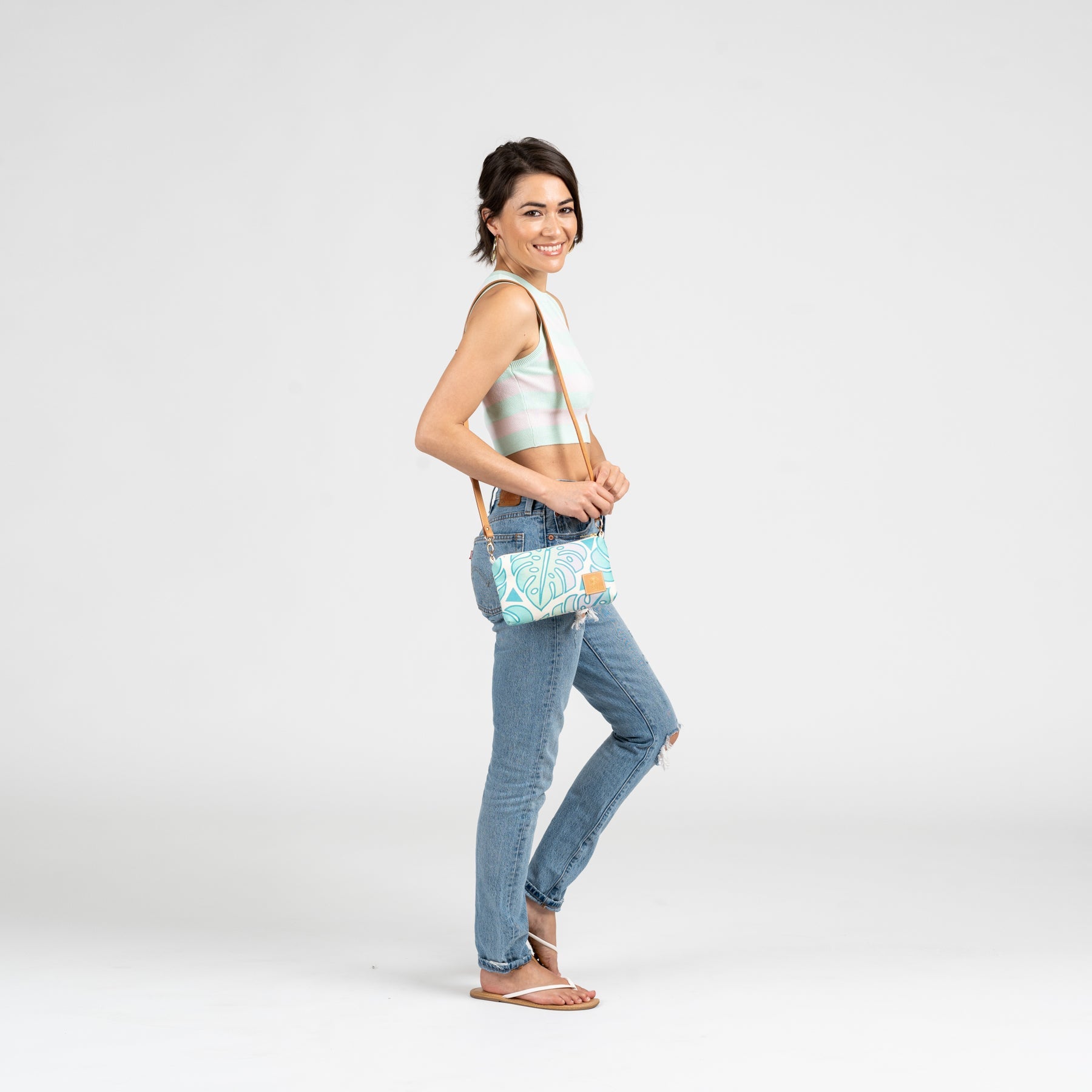 Mini Slim Zipper Cross Body • Seaflower • Purple over Sherbet Sunrise - Jana Lam Hawaii