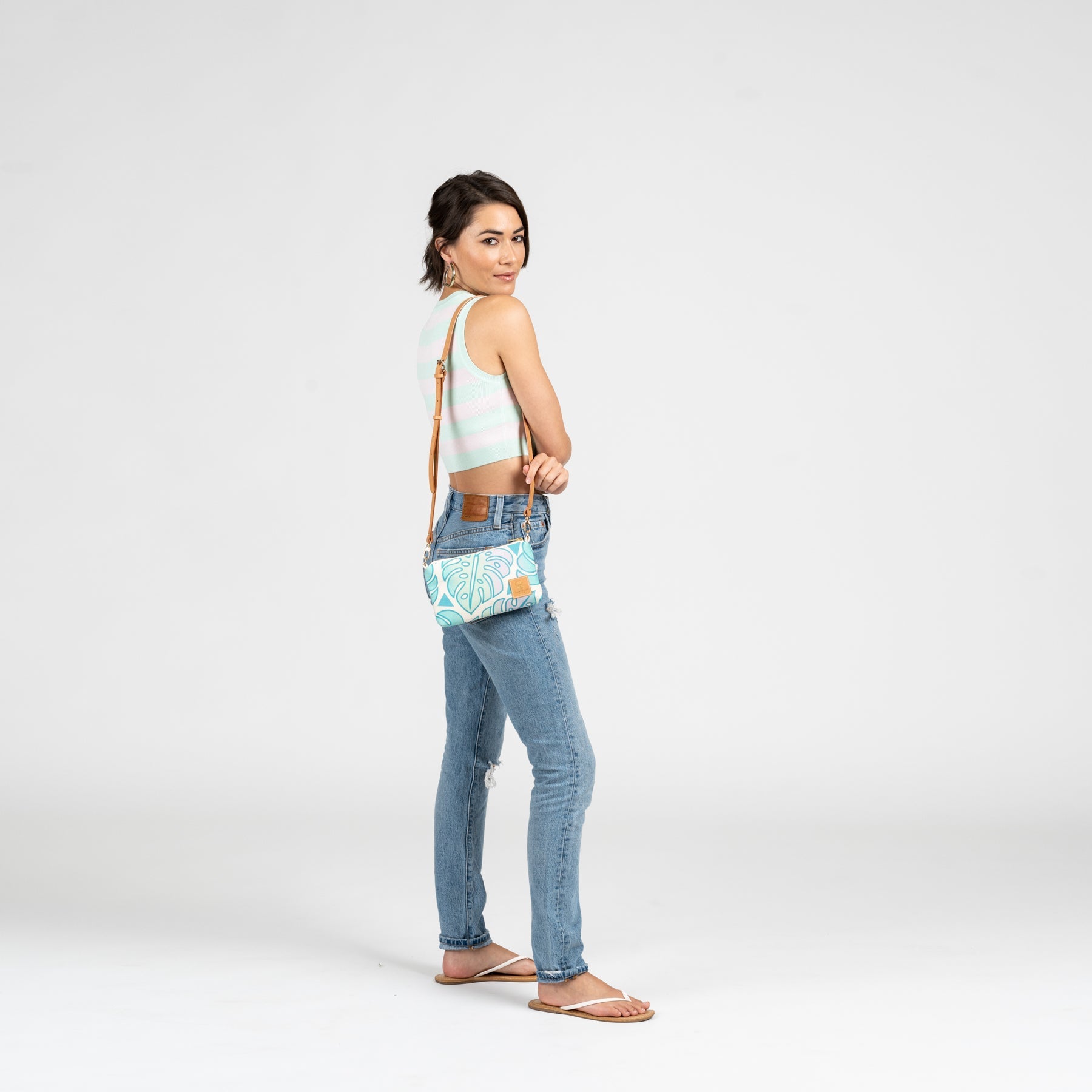 Mini Slim Zipper Cross Body • Seaflower • Sand over Offset Turquoise - Jana Lam Hawaii