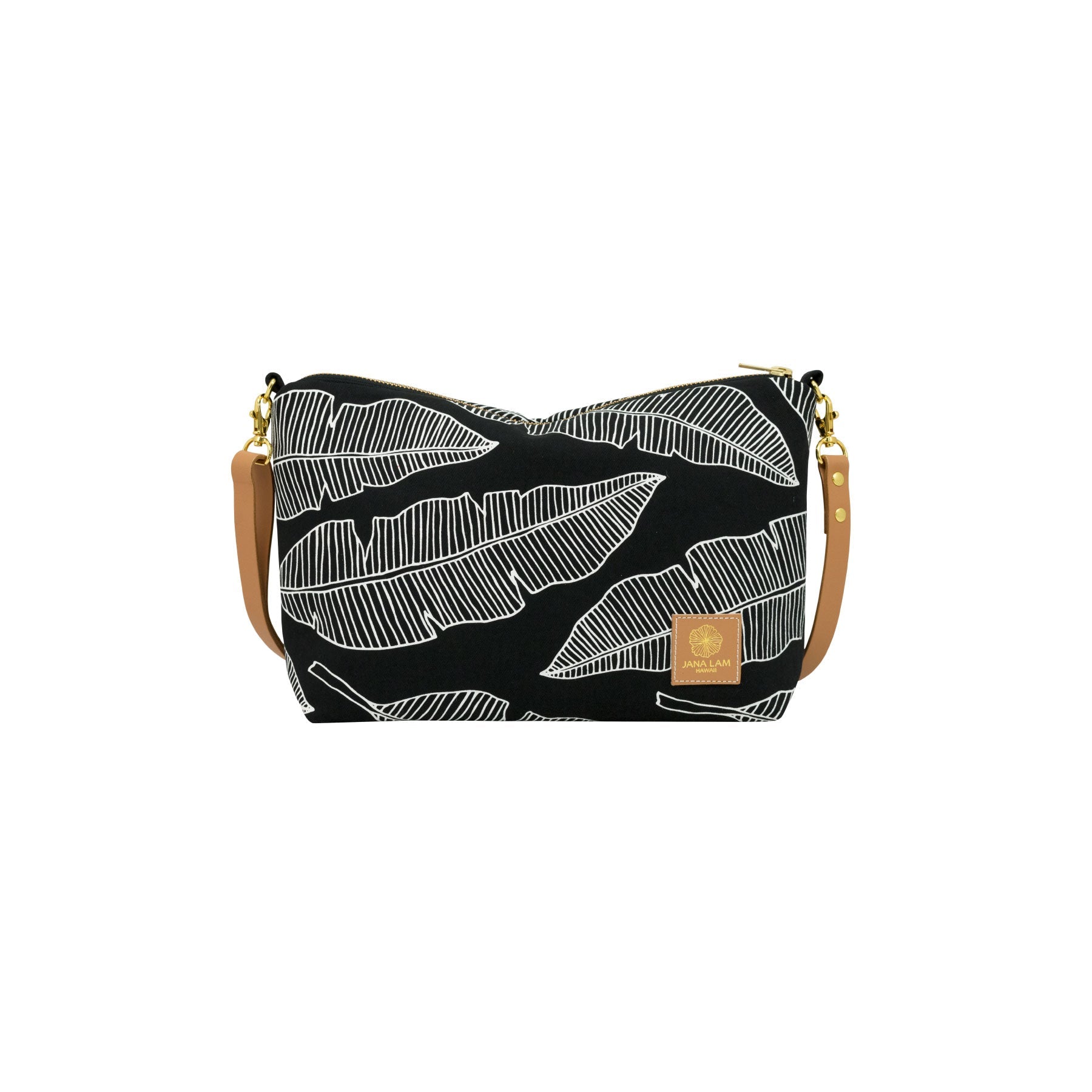 Mini Slouchy Cross Body • Banana Leaf • White on Black Fabric - Jana Lam Hawaii