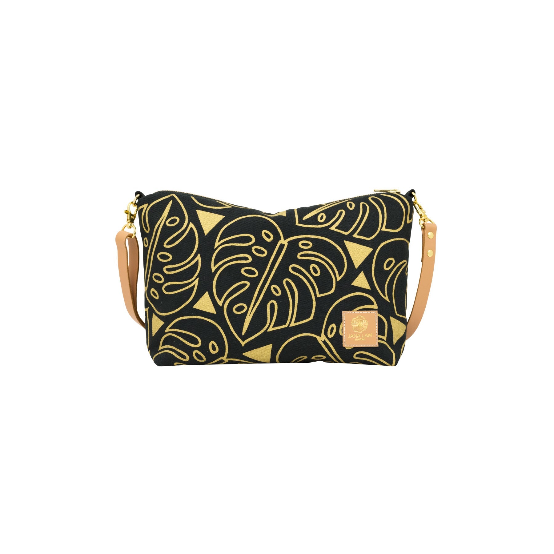 Mini Slouchy Cross Body • Monstera • Gold on Black Fabric - Jana Lam Hawaii