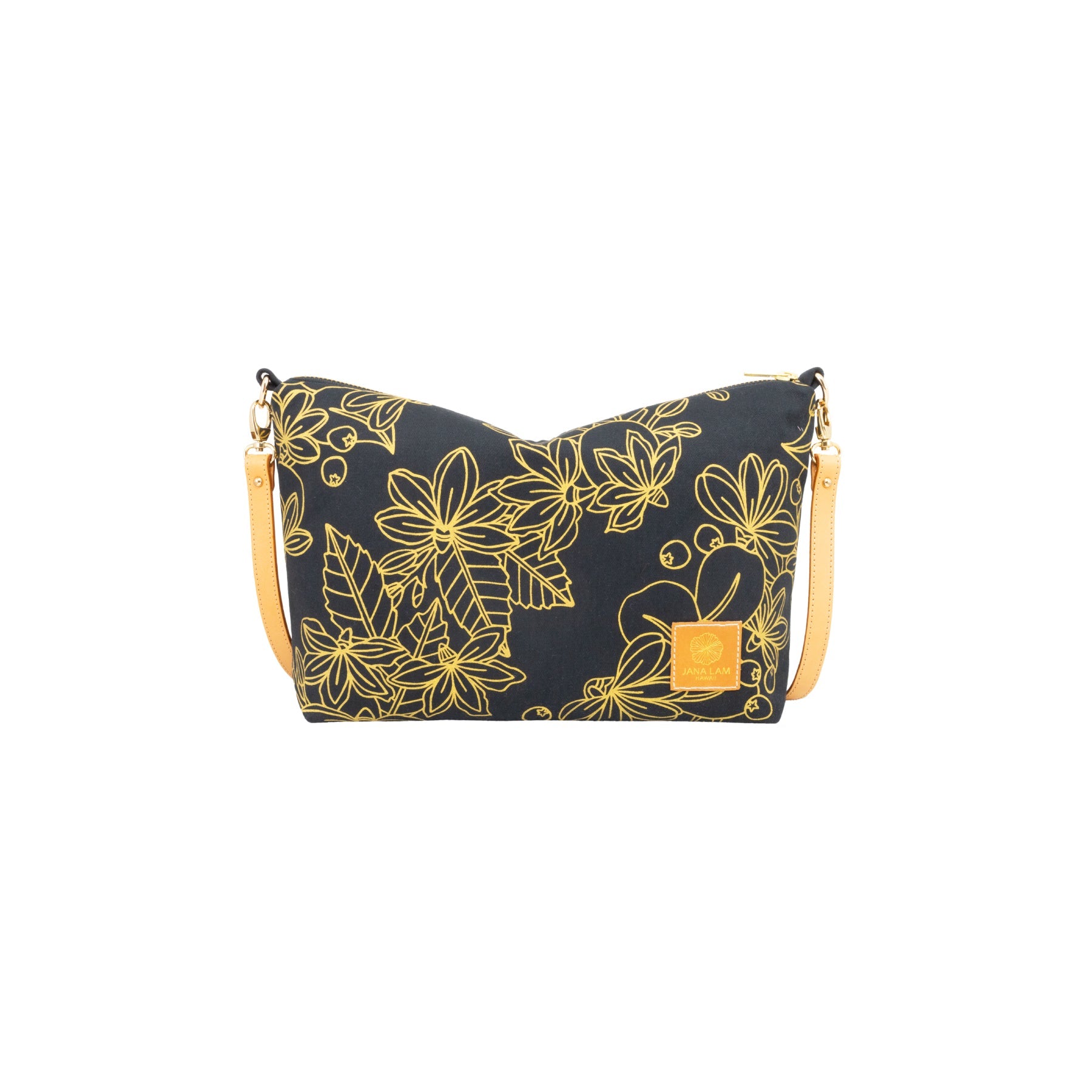 Mini Slouchy Cross Body • Naupaka • Gold on Black Fabric - Jana Lam Hawaii