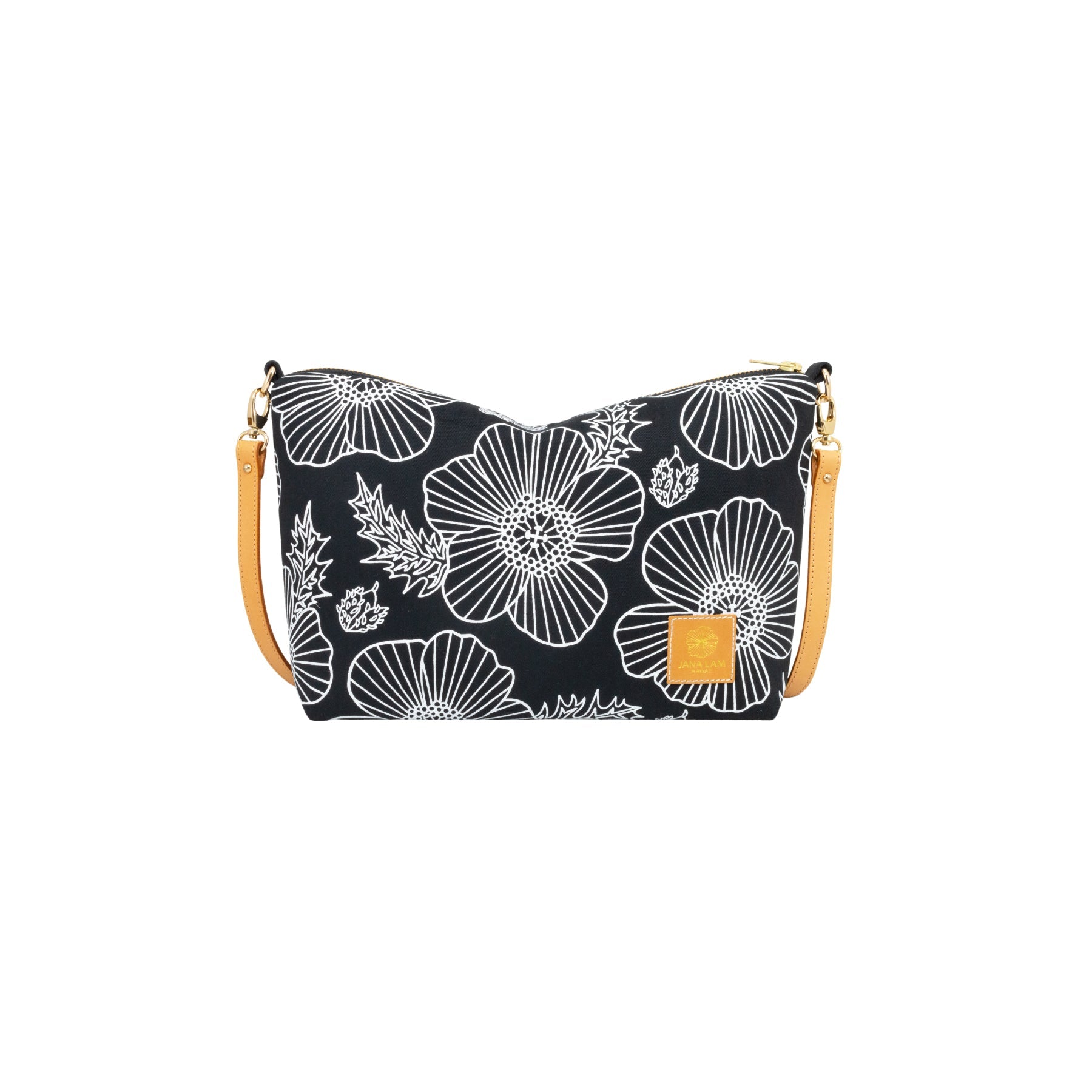 Mini Slouchy Cross Body • Pua Kala • White on Black Fabric - Jana Lam Hawaii