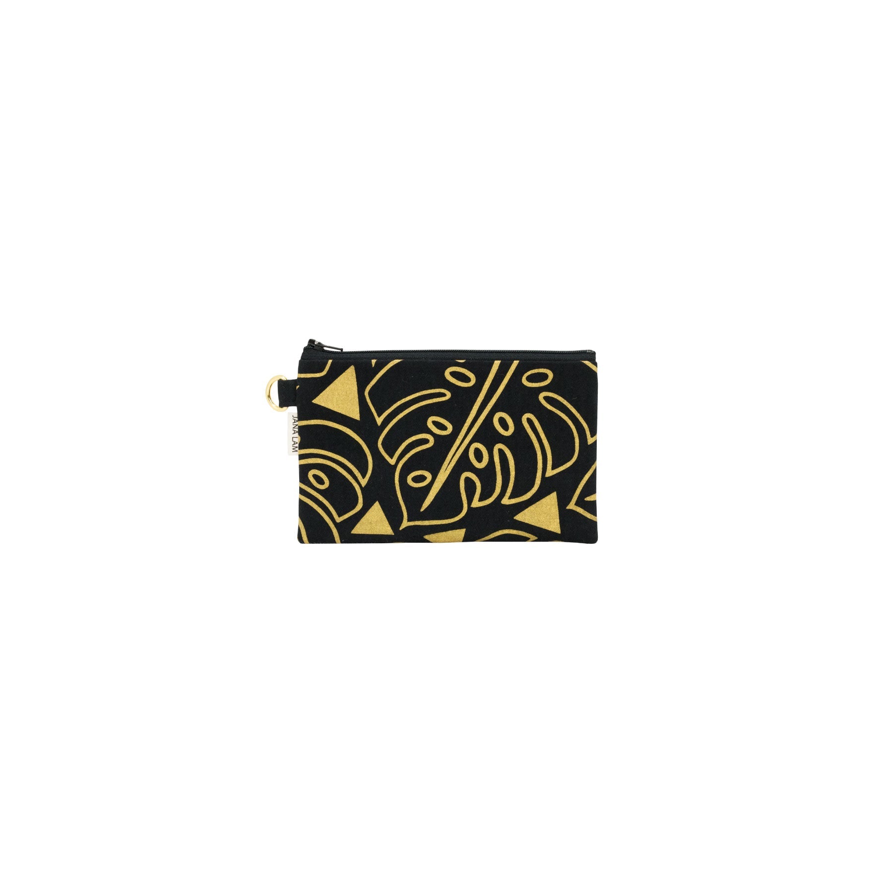 Petite Zipper Clutch • Monstera • Gold on Black Fabric - Jana Lam Hawaii