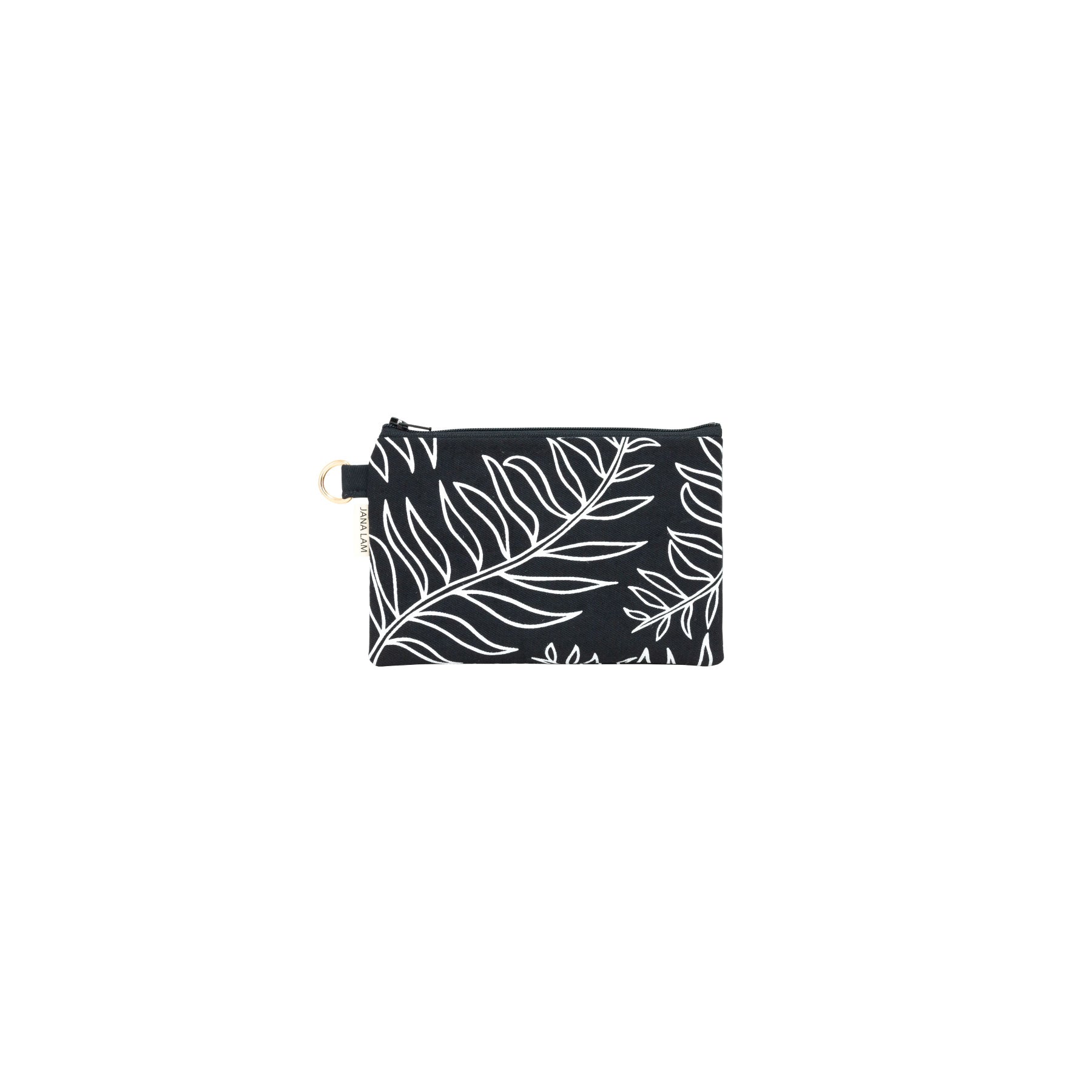 Petite Zipper Clutch • Palm • White on Black Fabric - Jana Lam Hawaii