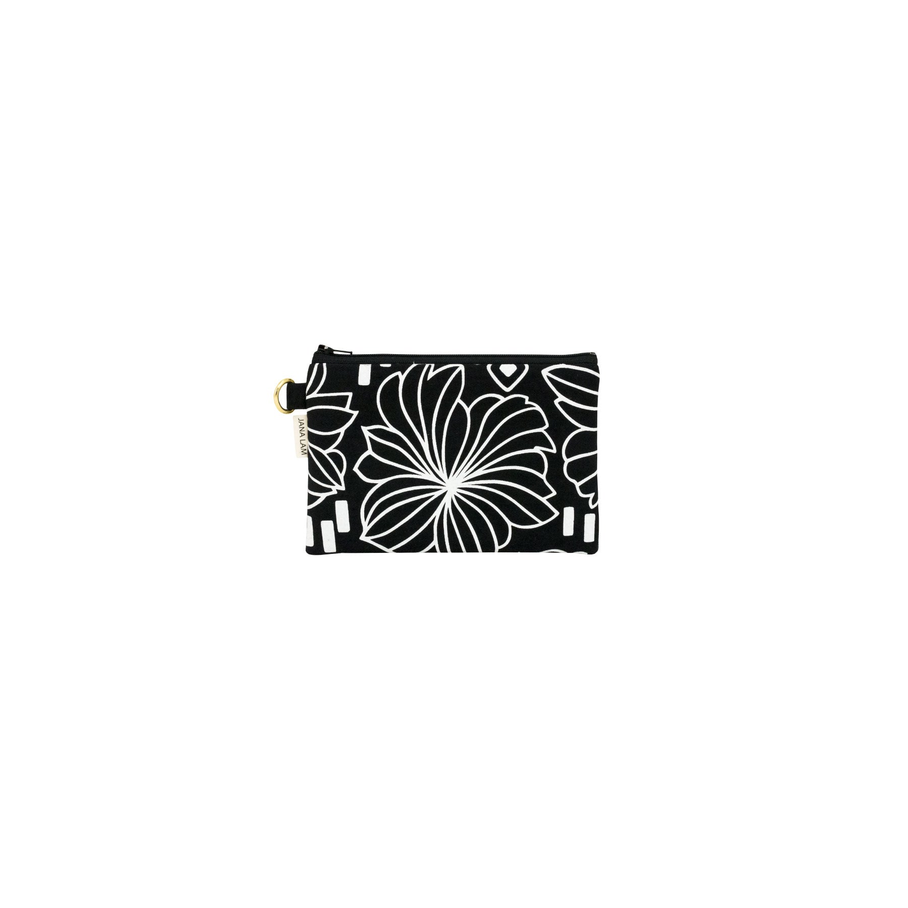 Petite Zipper Clutch • Retro Blooms • White on Black Fabric - Jana Lam Hawaii