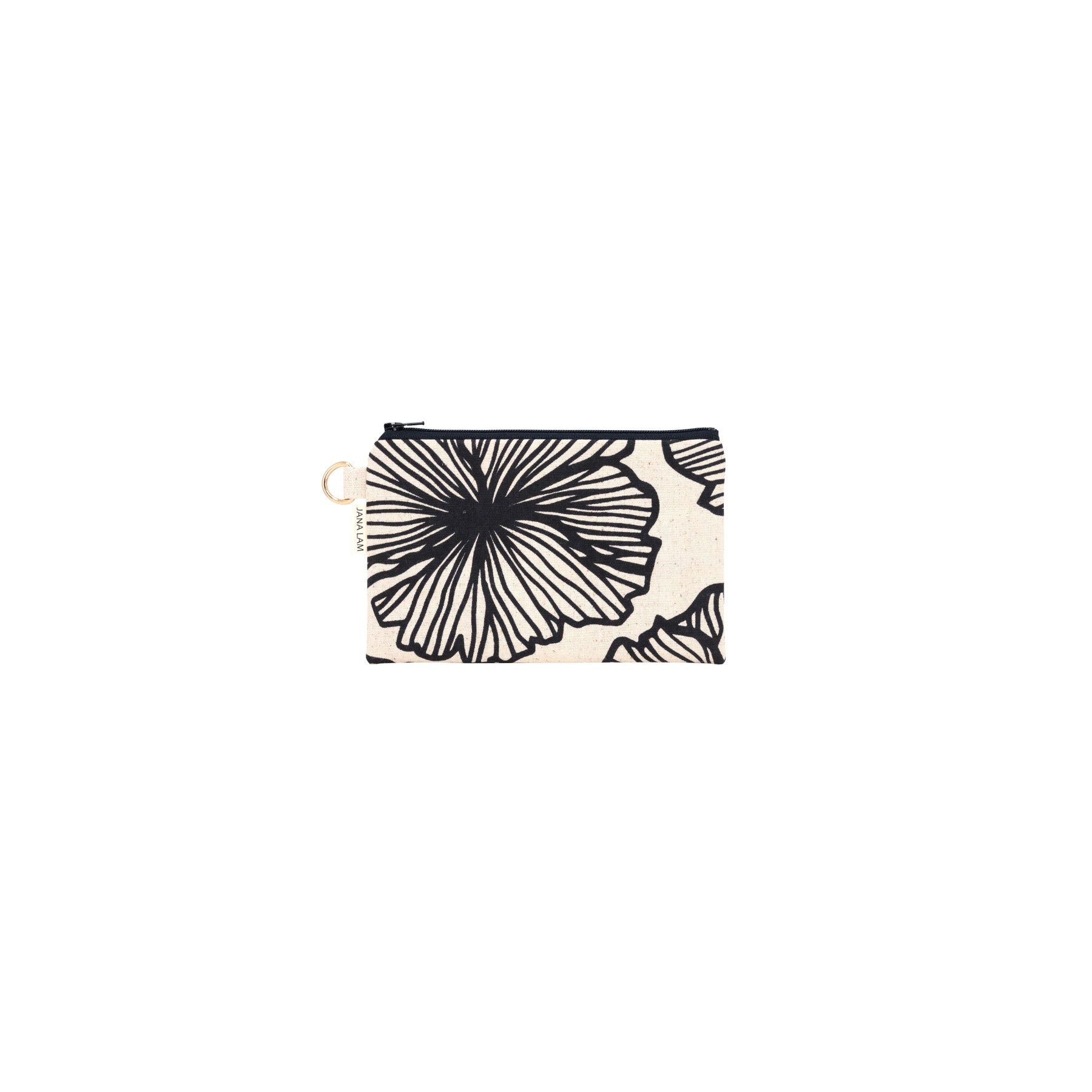 Petite Zipper Clutch • Seaflower • Black on Natural Fabric - Jana Lam Hawaii