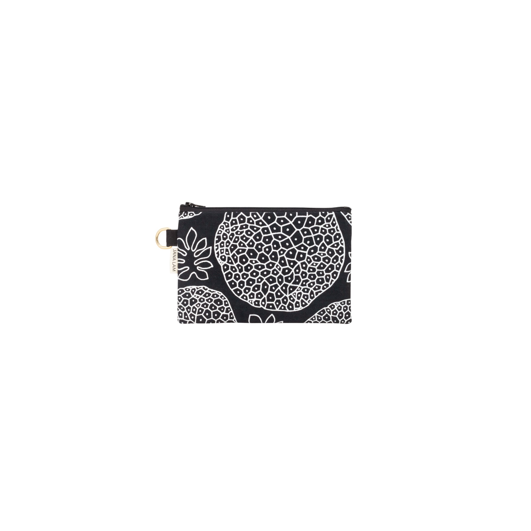 Petite Zipper Clutch • Ulu • White on Black Fabric - Jana Lam Hawaii