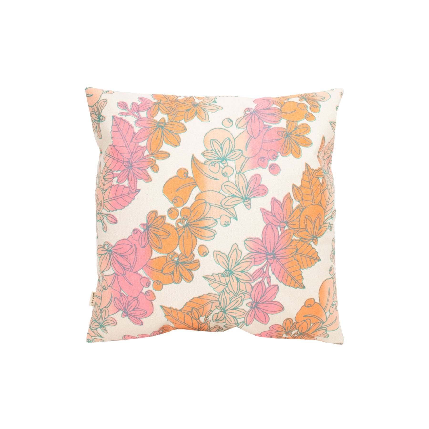 Pillow Cover • Naupaka • Teal Green over Hot Pink, Peach, and Orange Ombre - Jana Lam Hawaii