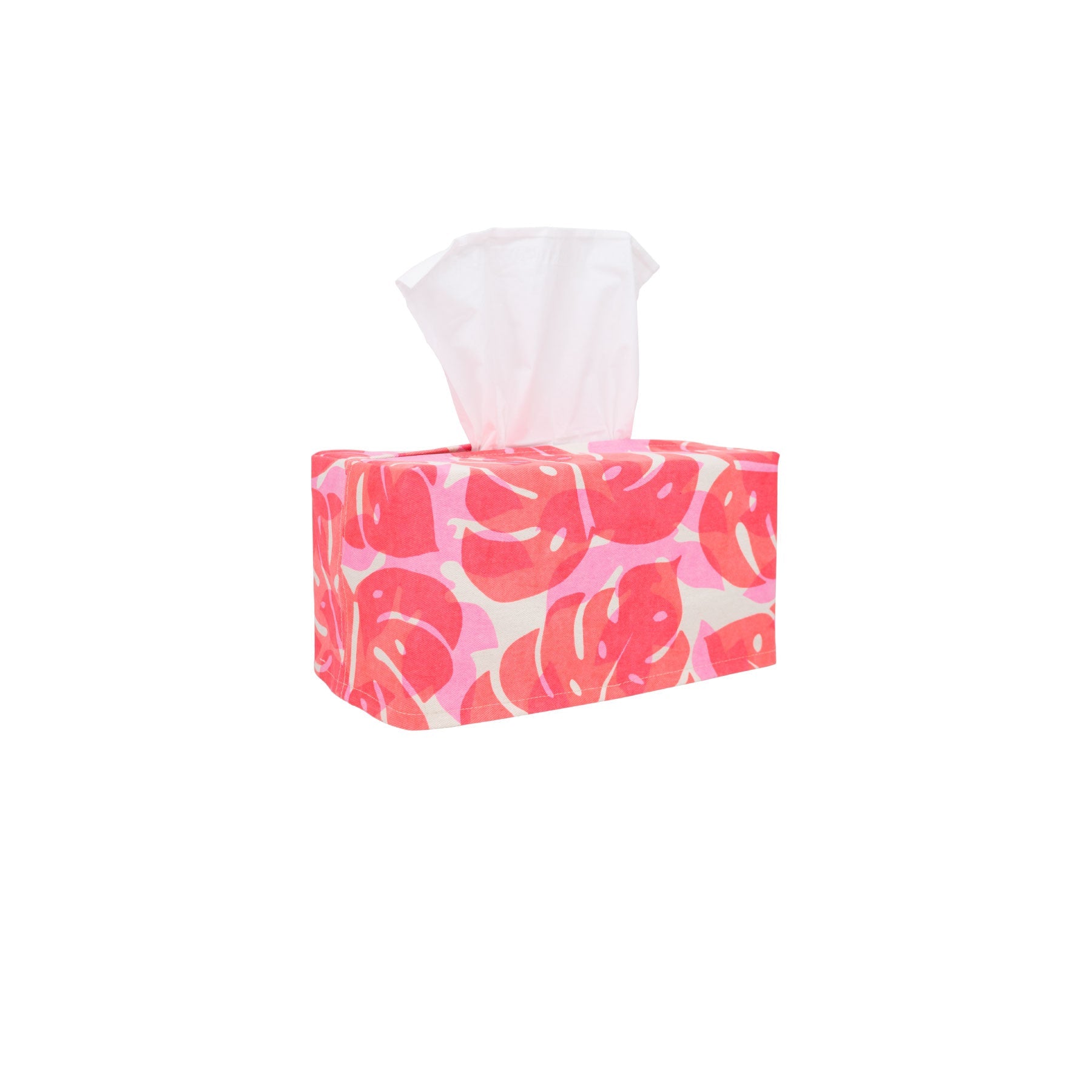 Rectangle Tissue Box Cover • Monstera and Papaya Leaf Shadow • Bright Coral over Pink - Jana Lam Hawaii