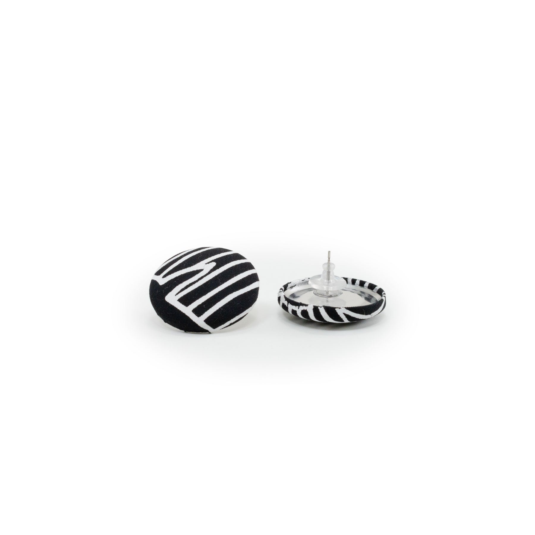 Roundie Earrings • Banana Leaf • White on Black Fabric - Jana Lam Hawaii