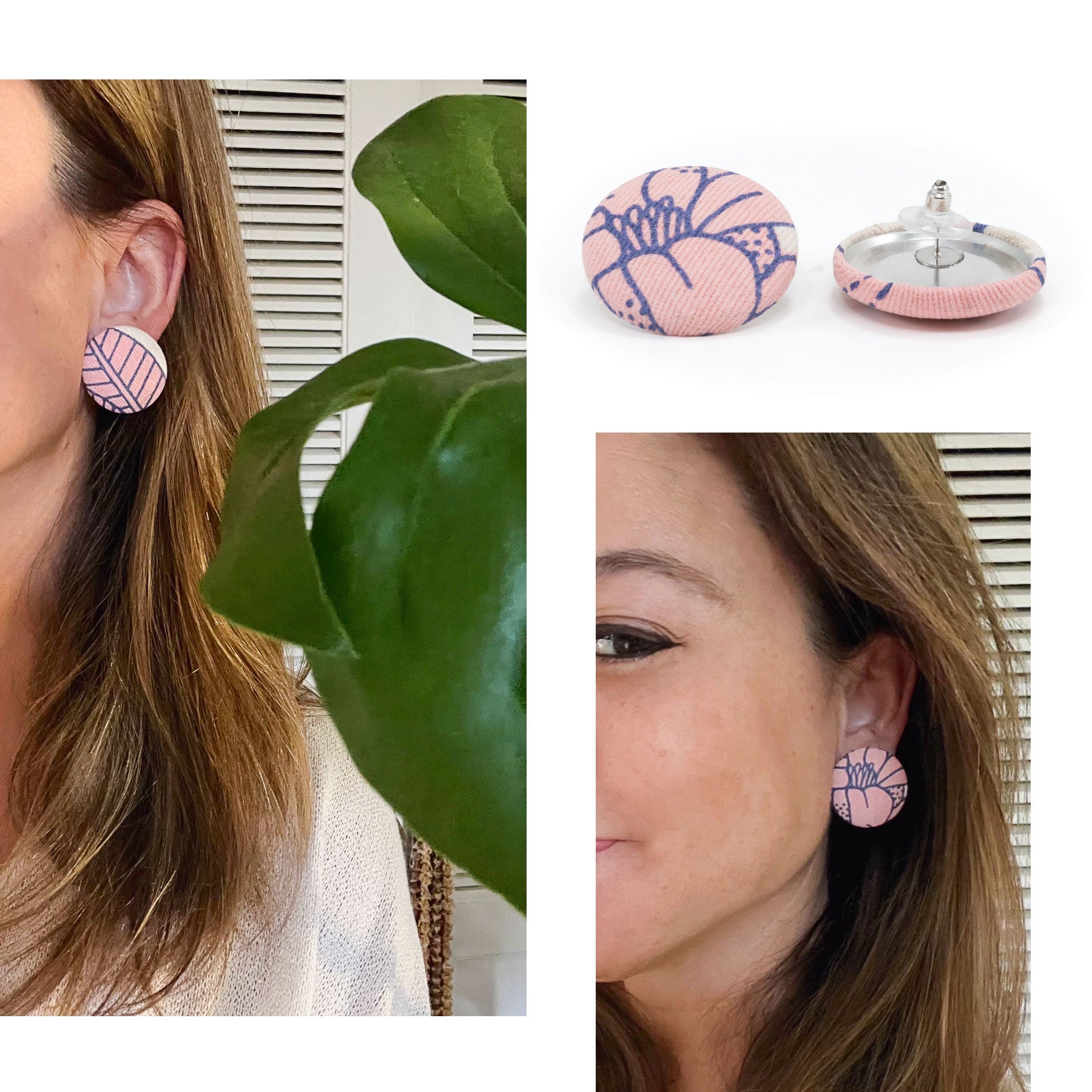 Roundie Earrings • Persimmon • Navy over Pink - Jana Lam Hawaii