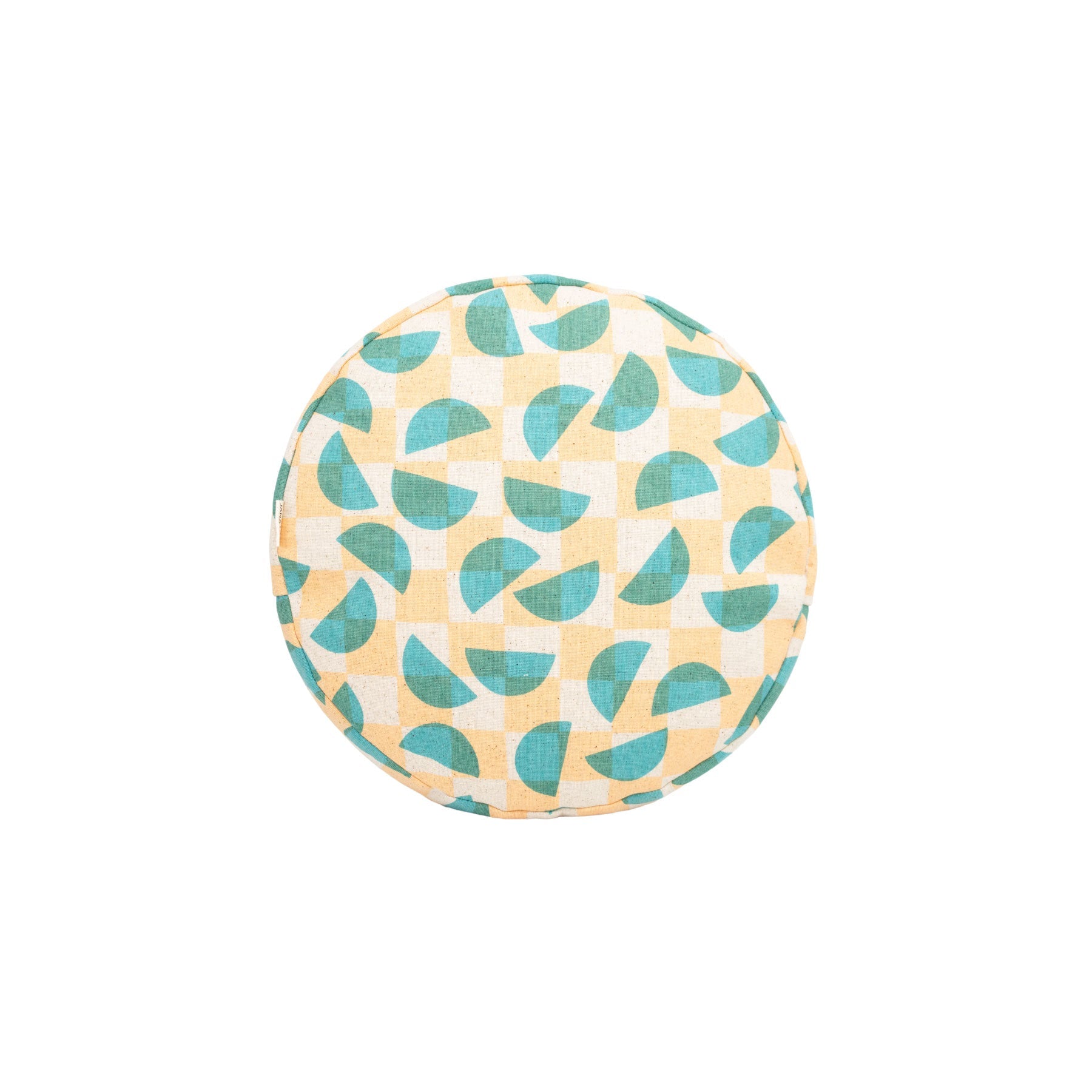 Roundie Pillow • Half Moon Checkerboard • Teal over Cantaloupe - Jana Lam Hawaii