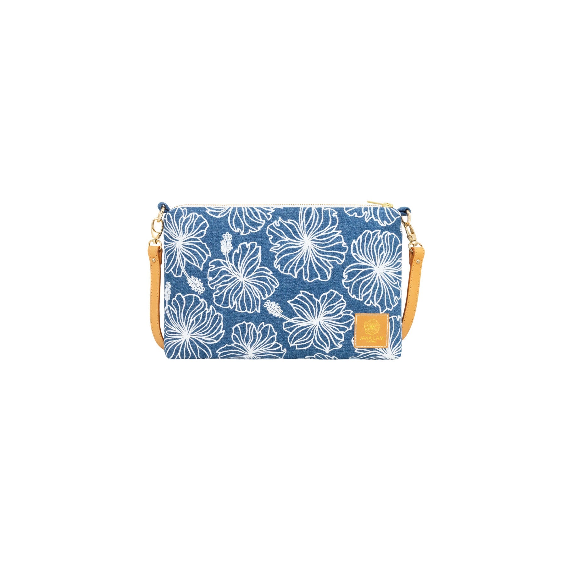 Slim Zipper Cross Body • Hibiscus • Denim Collection - Jana Lam Hawaii