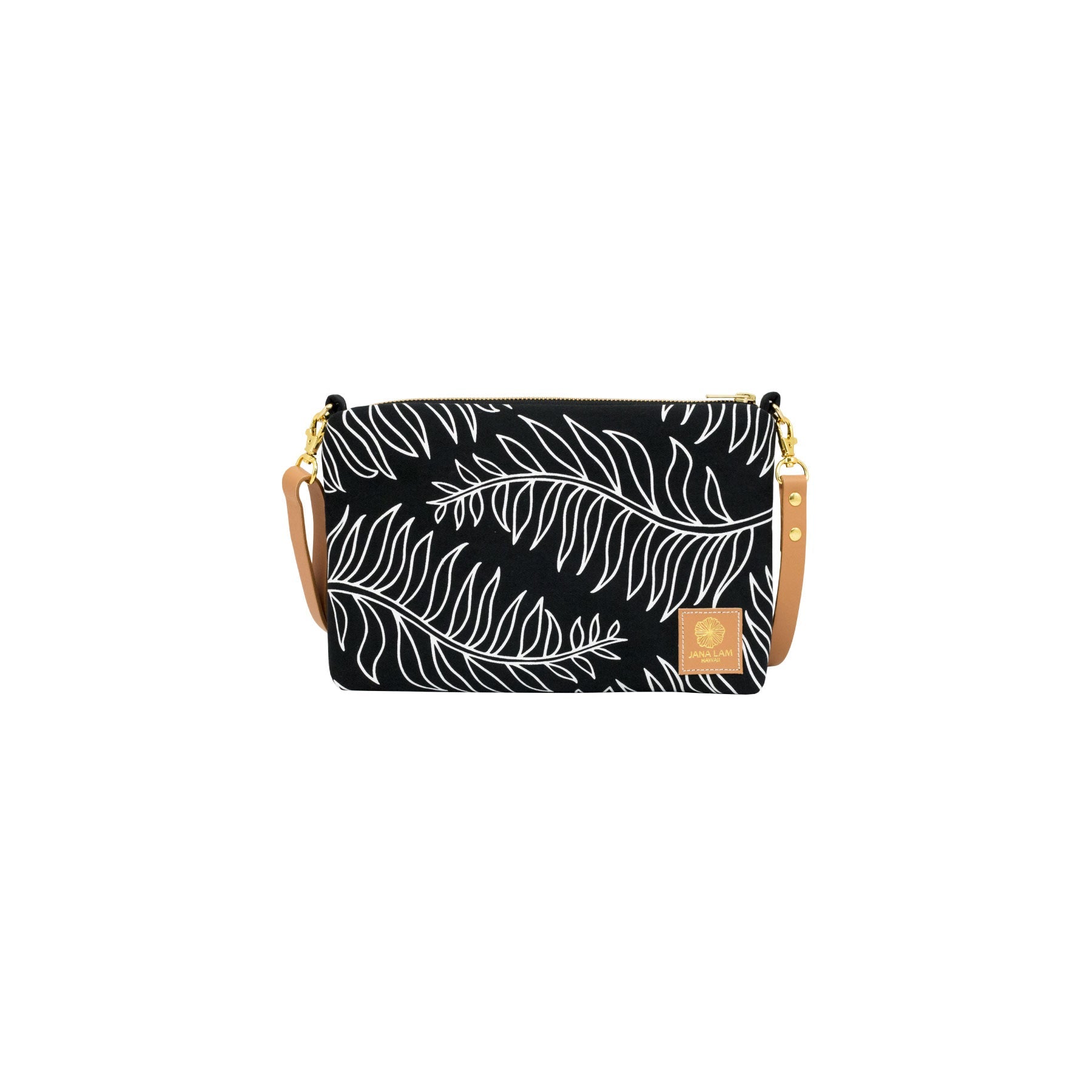 Slim Zipper Cross Body • Palm • White on Black Fabric - Jana Lam Hawaii