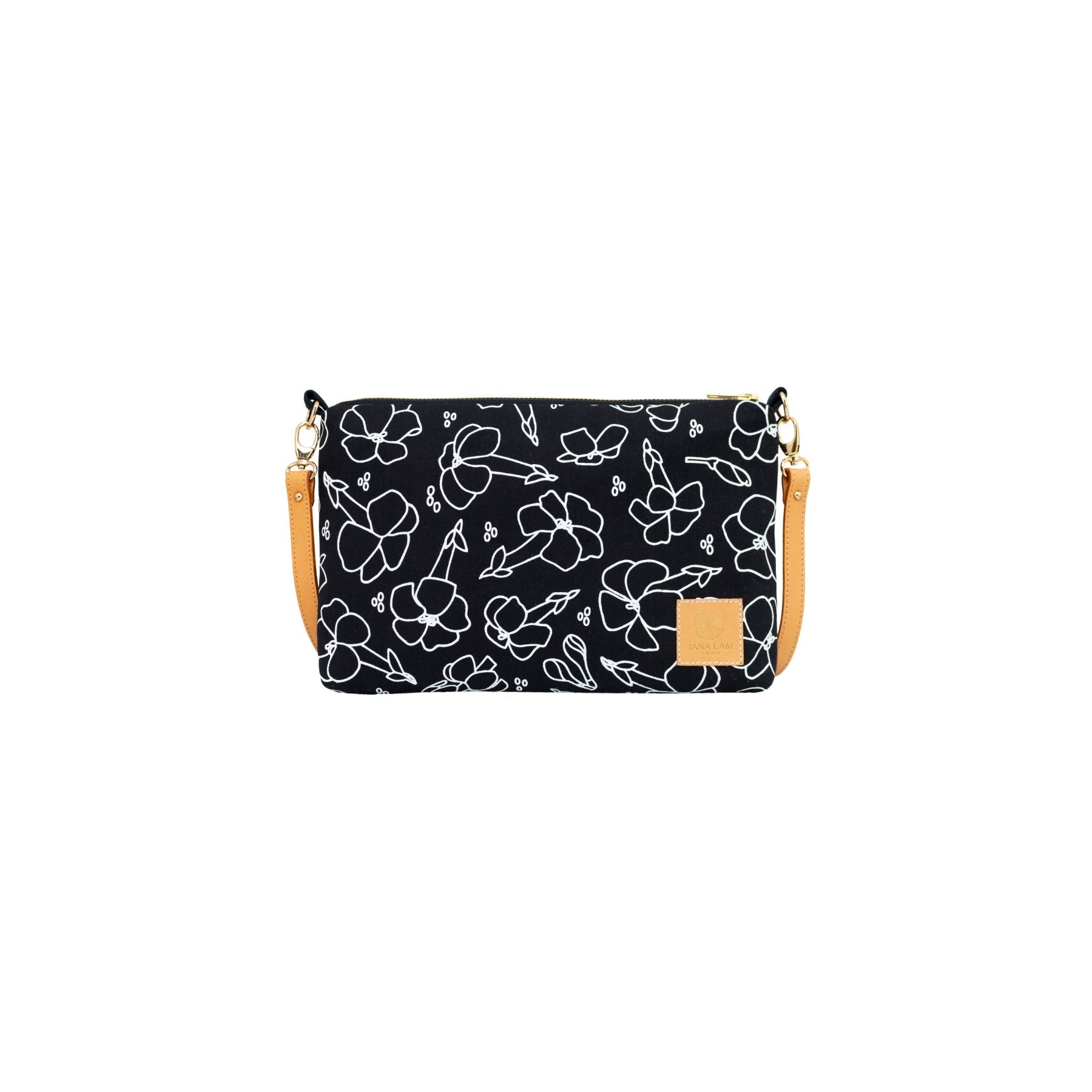 Slim Zipper Cross Body • Puakenikeni • White on Black Fabric - Jana Lam Hawaii