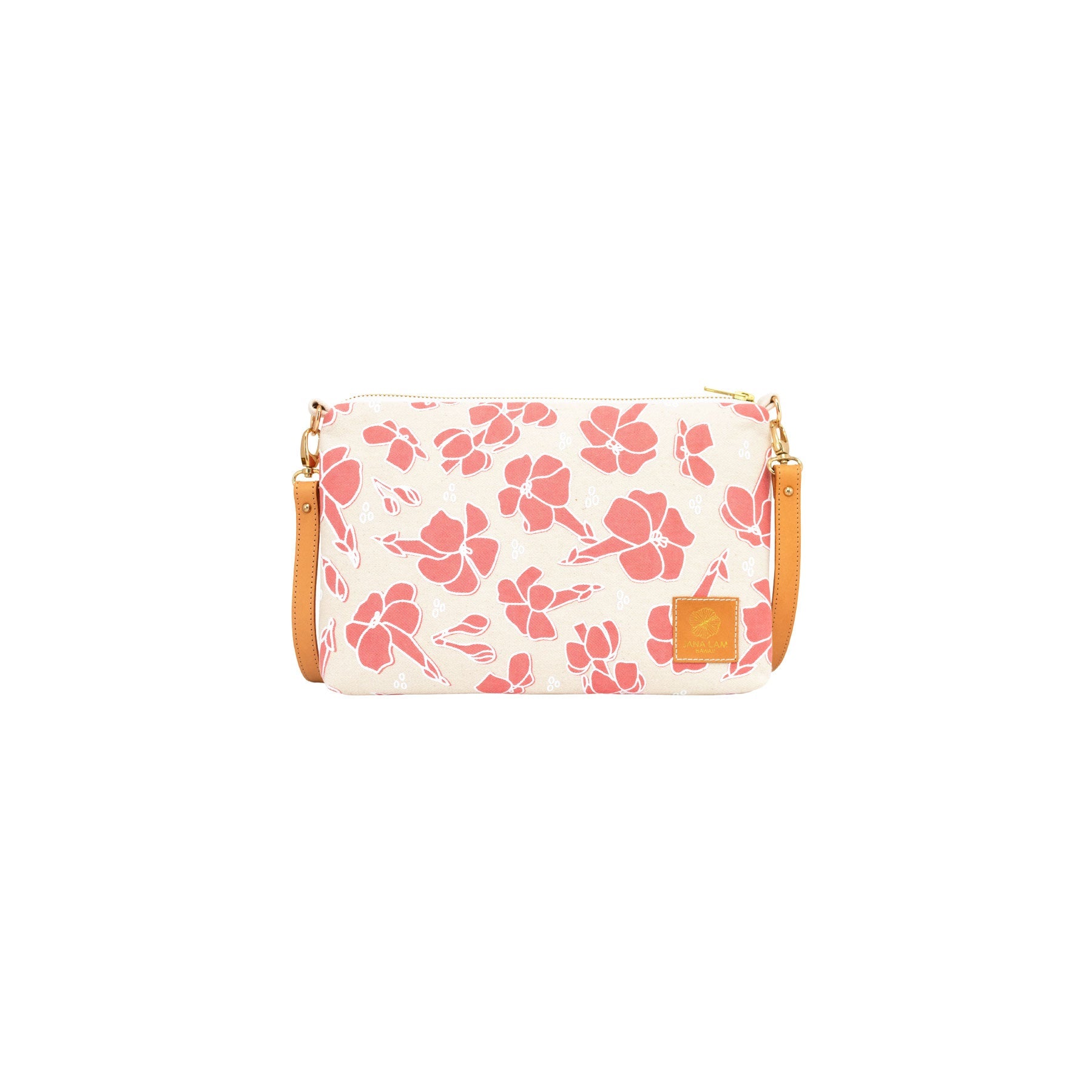 Slim Zipper Cross Body • Puakenikeni • White over Deep Coral - Jana Lam Hawaii