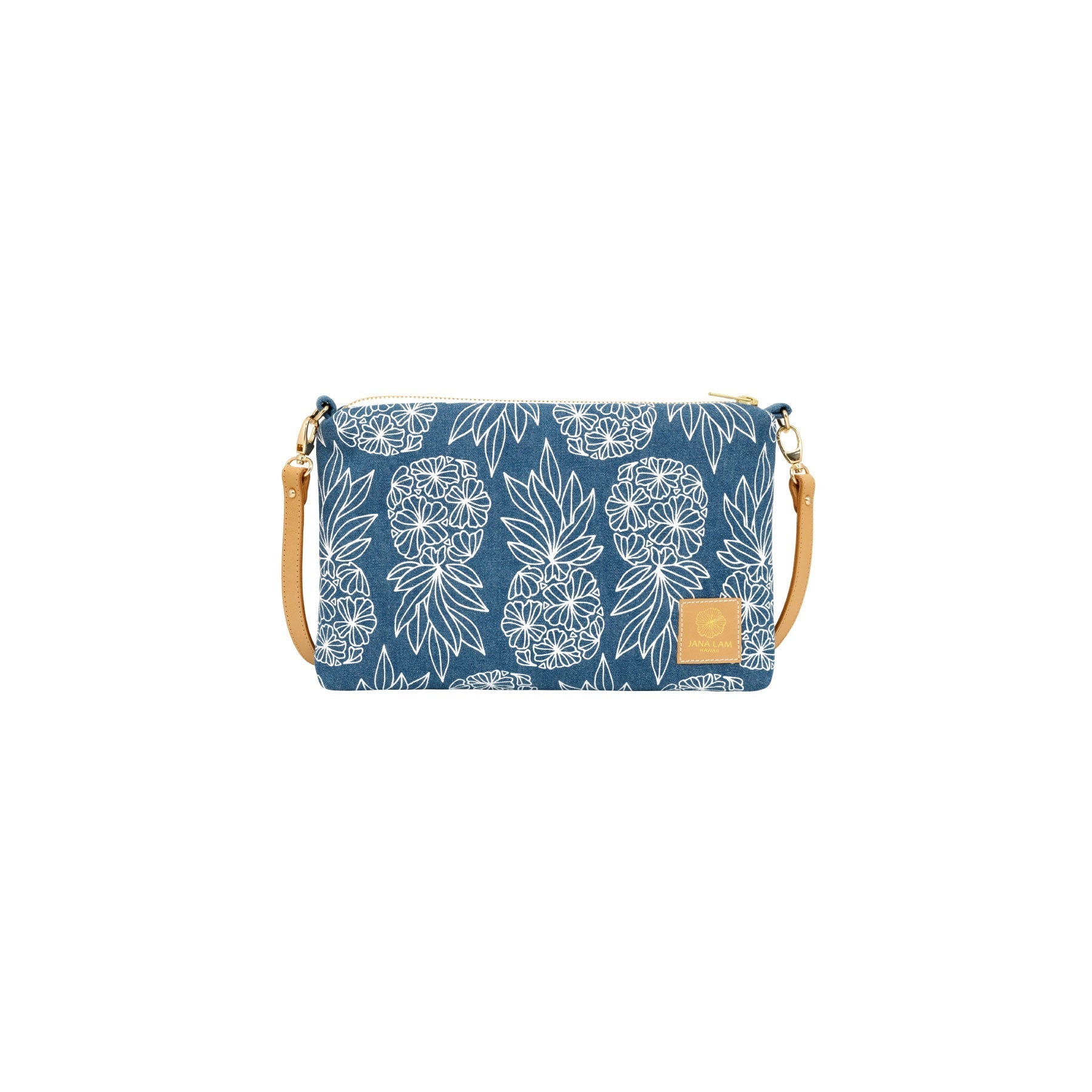 Slim Zipper Cross Body • Seaflower Pineapple • Denim Collection - Jana Lam Hawaii