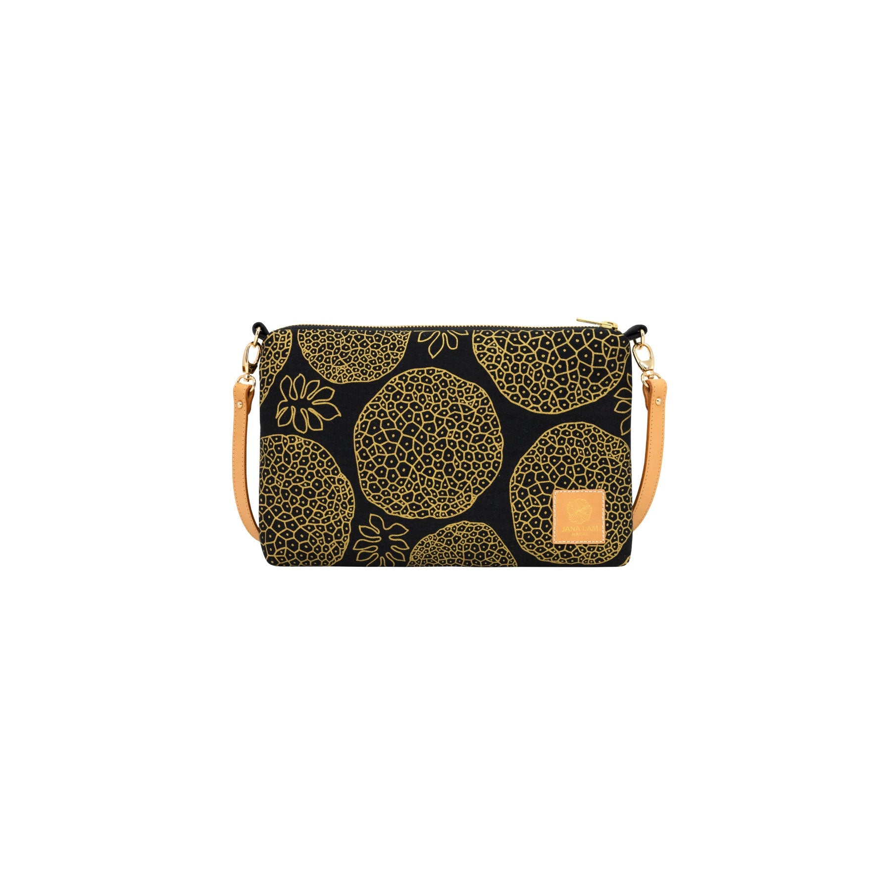 Slim Zipper Cross Body • Ulu • Gold on Black Fabric - Jana Lam Hawaii