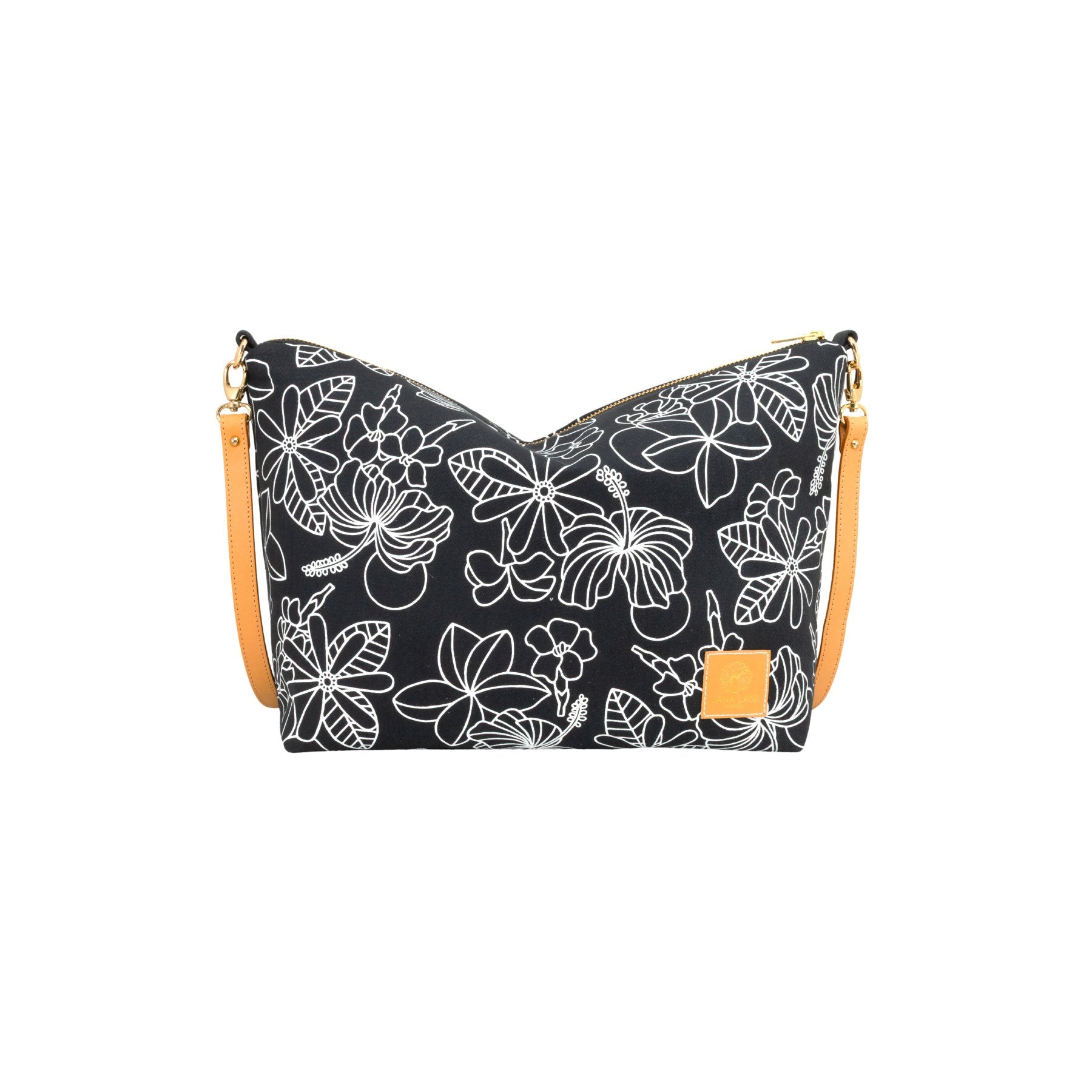 Slouchy Cross Body • Honey Girl Blooms • White on Black Fabric - Jana Lam Hawaii