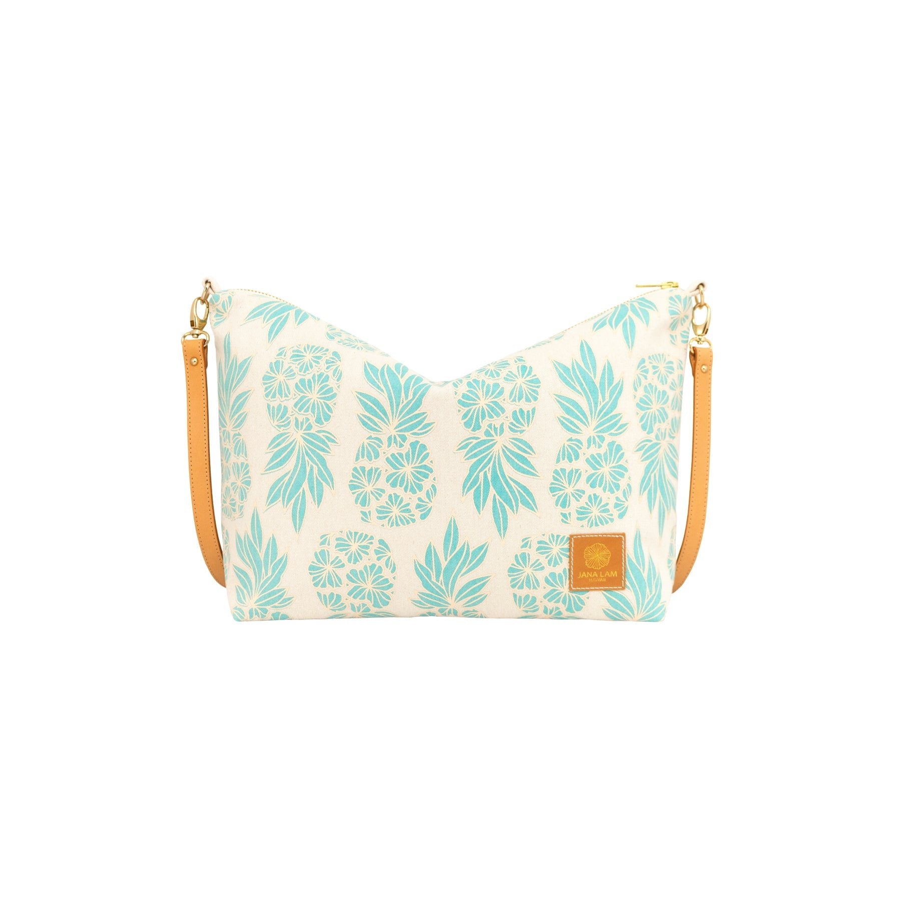 Slouchy Cross Body • Seaflower Pineapple • Tan over Turquoise - Jana Lam Hawaii