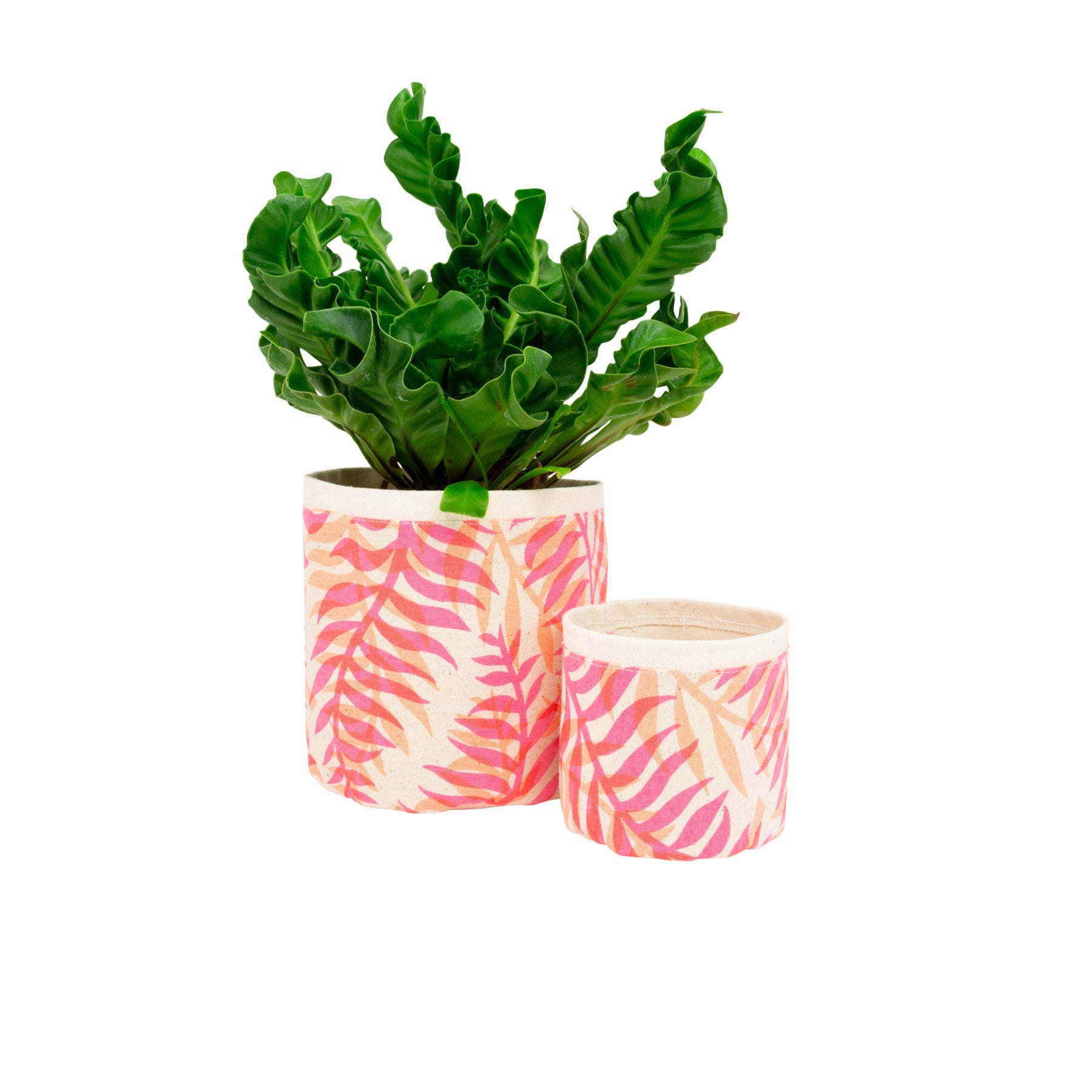 Small Fabric Sax Plant Holder • Double Palm • Hot Pink and Neon Orange - Jana Lam Hawaii