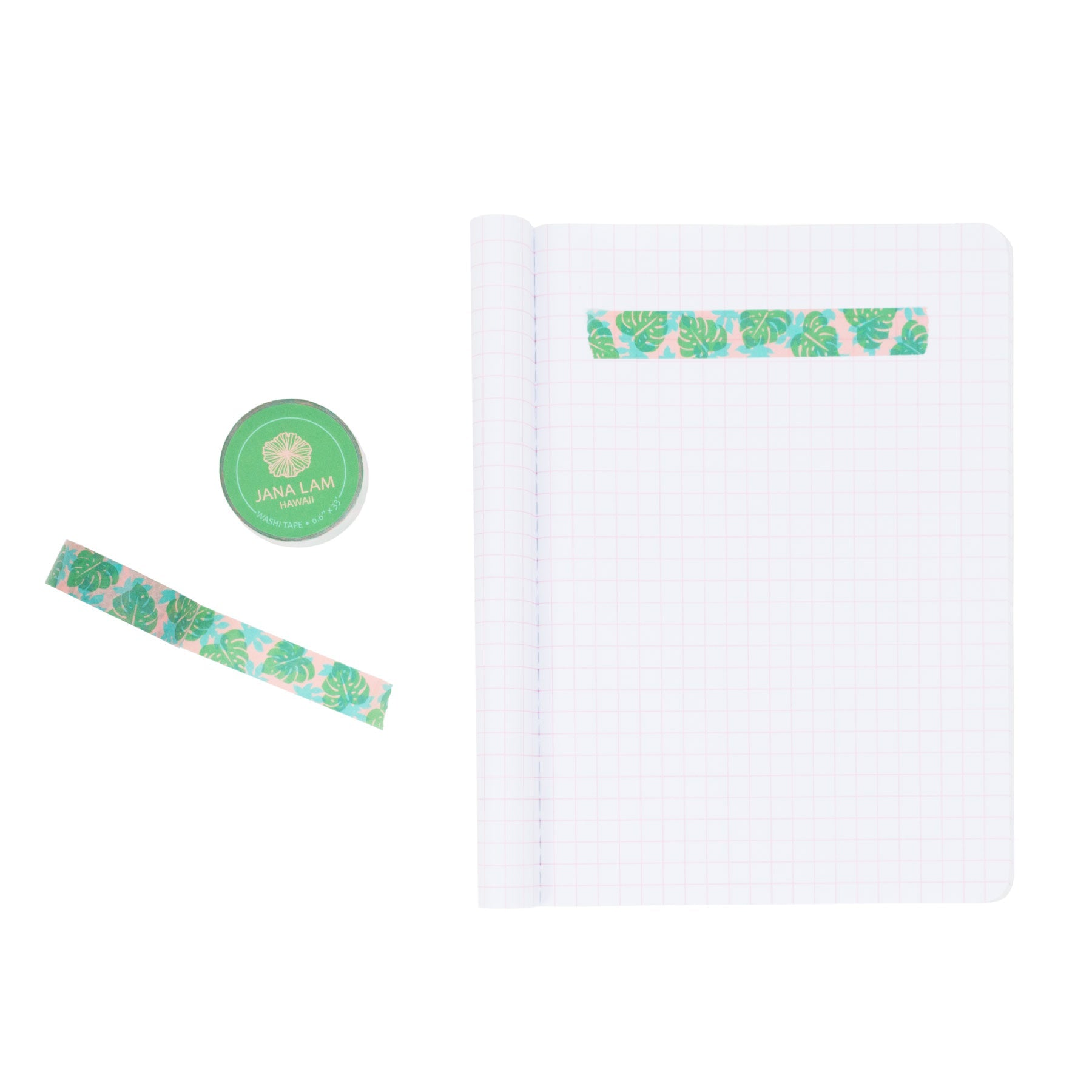 Washi Tape • Green and Peach Monstera and Papaya Leaf Shadow - Jana Lam Hawaii