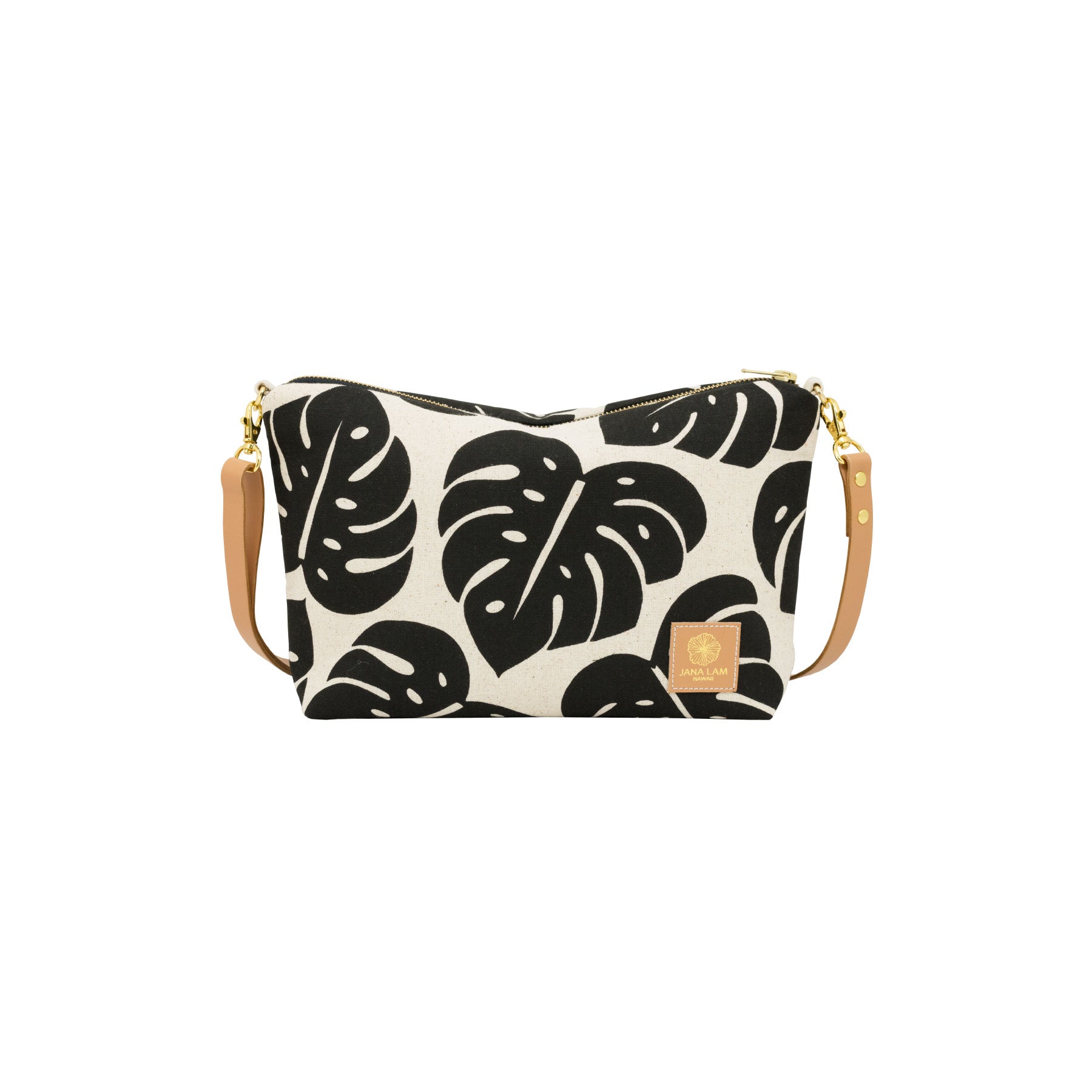 Mini Slouchy Cross Body • Monstera Shadow • Black on Natural Fabric