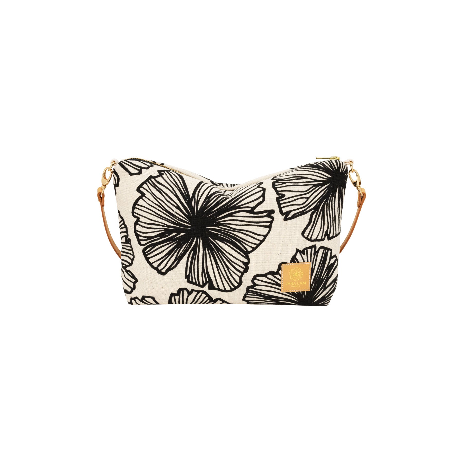 Mini Slouchy Cross Body • Seaflower • Black on Natural Fabric