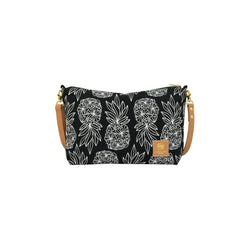 Mini Slouchy Cross Body • Seaflower Pineapple • White on Black Fabric