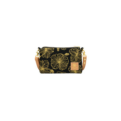 Mini Slim Zipper Cross Body • Hibiscus • Gold on Black Fabric