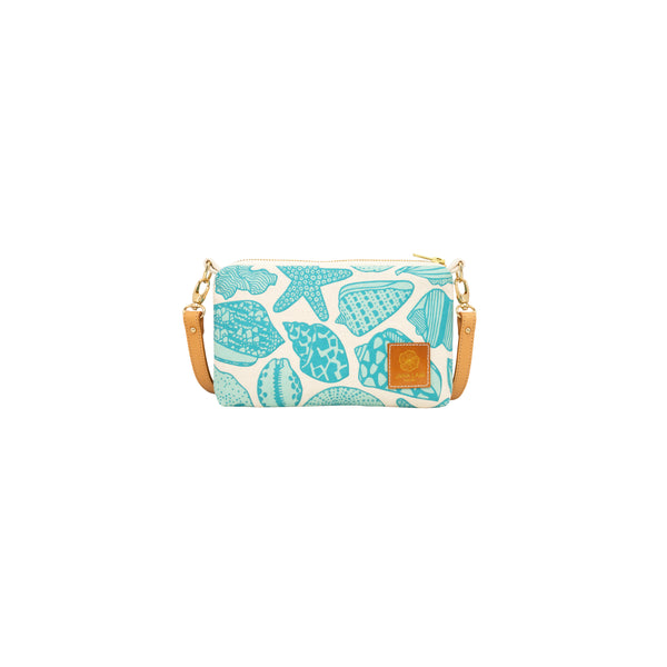 Mini Slim Zipper Cross Body • Seashells • Turquoise over Aqua