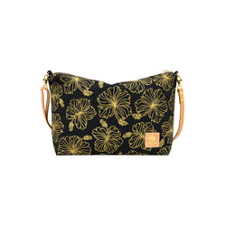 Slouchy Cross Body • Hibiscus • Gold on Black Fabric