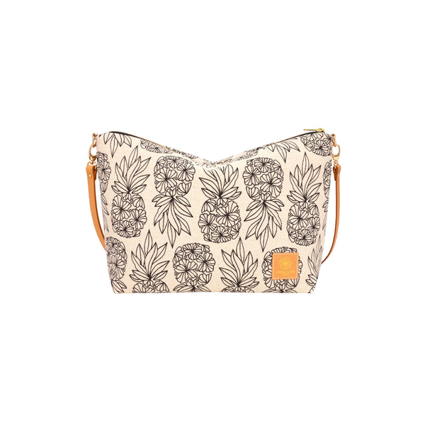 Slouchy Cross Body • Seaflower Pineapple • Black on Natural Fabric