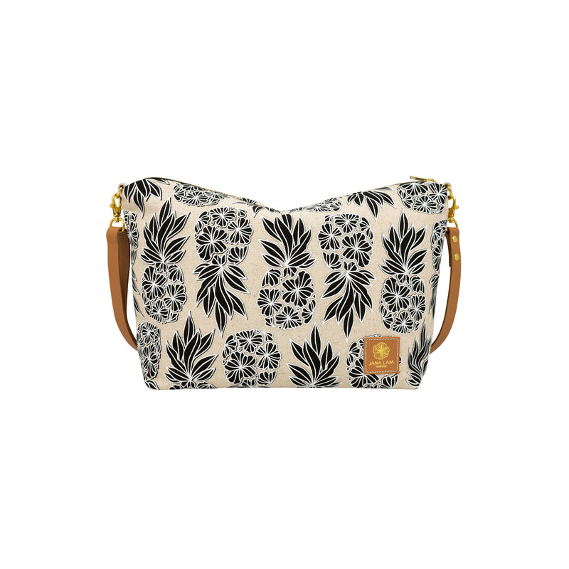 Slouchy Cross Body • Seaflower Pineapple • White over Black on Natural Fabric