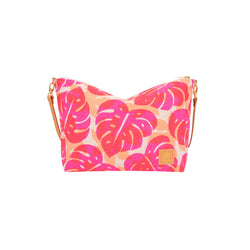 Slouchy Cross Body • Monstera and Papaya Leaf Shadow • Hot Pink over Tangerine