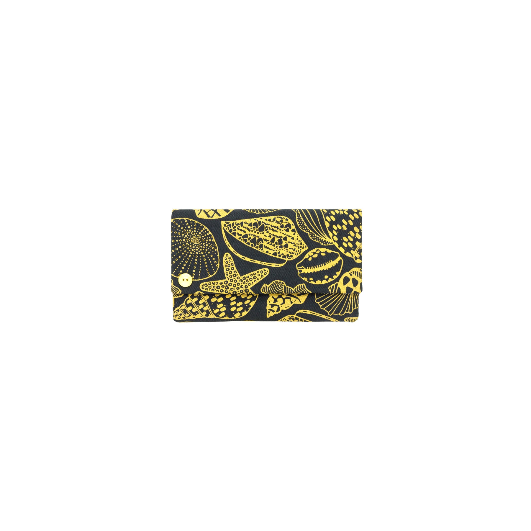 Classic Envelope Clutch • Seashells • Gold on Black Fabric