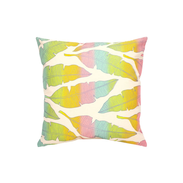 Pillow Cover • Banana Leaf • Silver over Rainbow Ombre