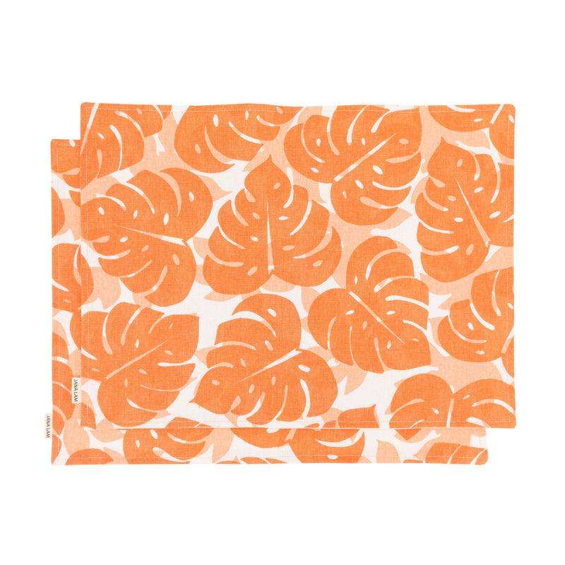 Placemat Set • Monstera and Papaya Leaf Shadow • Rust over Peach
