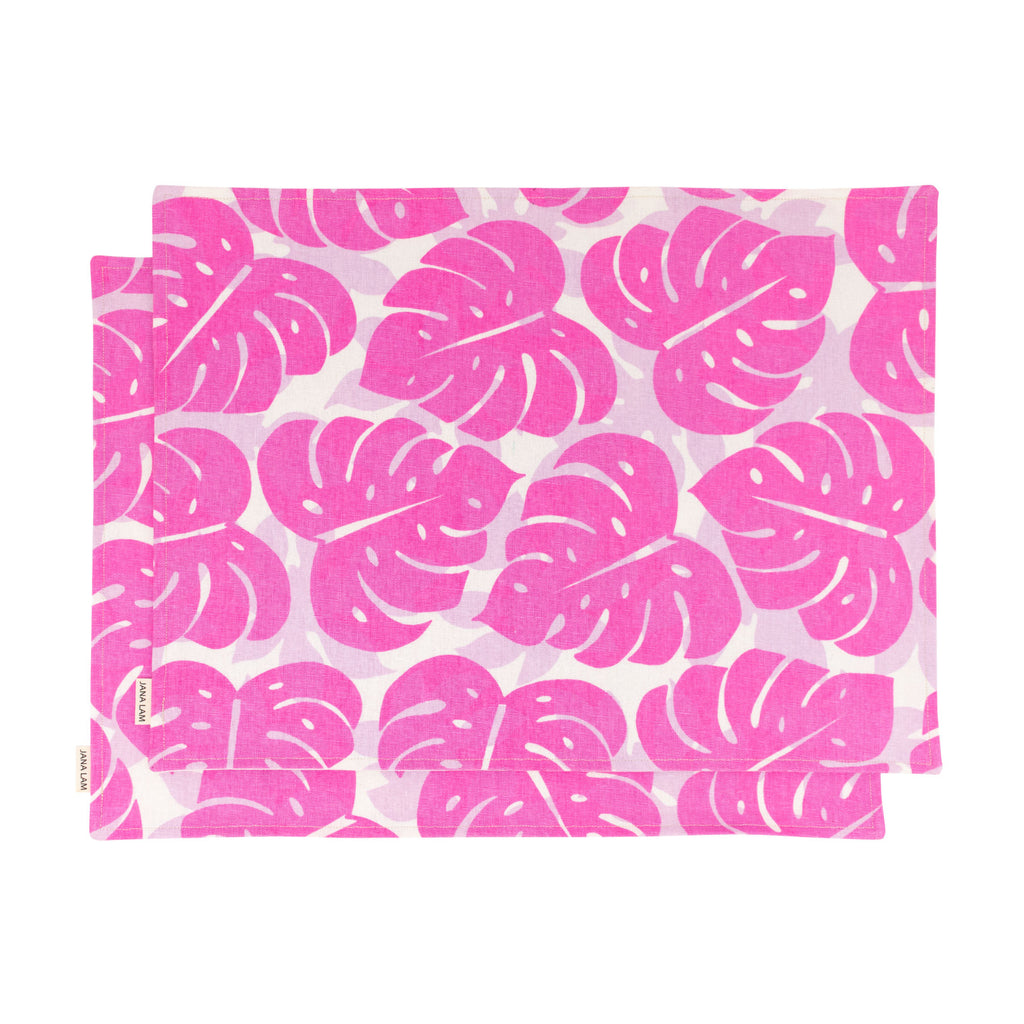 Placemat Set • Monstera and Papaya Leaf Shadow • Hot Pink over Lavende –  Jana Lam Hawaii