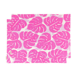 Placemat Set • Monstera and Papaya Leaf Shadow • Hot Pink over Lavender