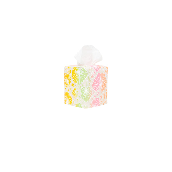 Square Tissue Box Cover • Fan Palm • White over Rainbow Ombre