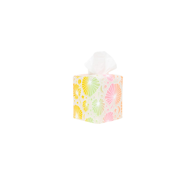 Square Tissue Box Cover • Fan Palm • White over Rainbow Ombre