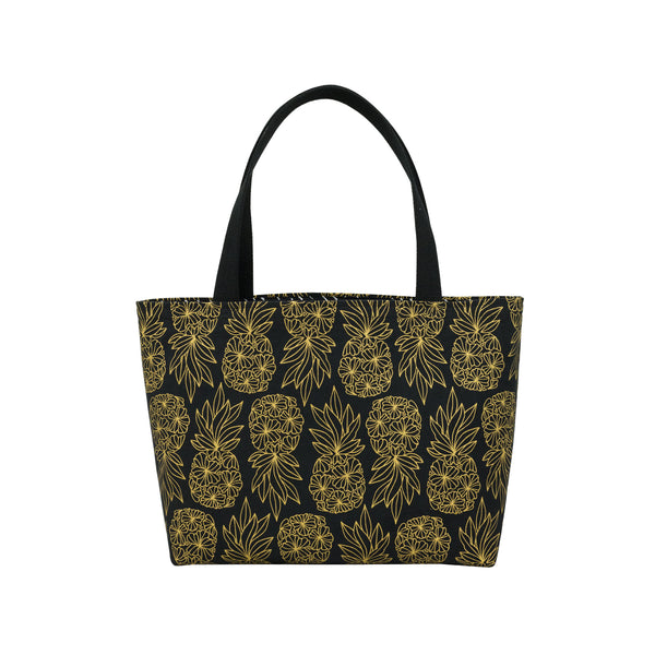 Beach Bag Tote • Seaflower Pineapple • Gold on Black Fabric