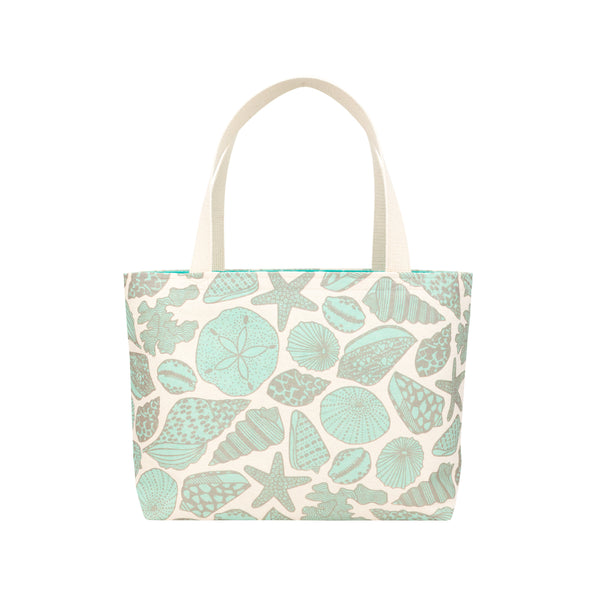 Beach Bag Tote • Seashells • Shimmery Taupe over Ocean Blue