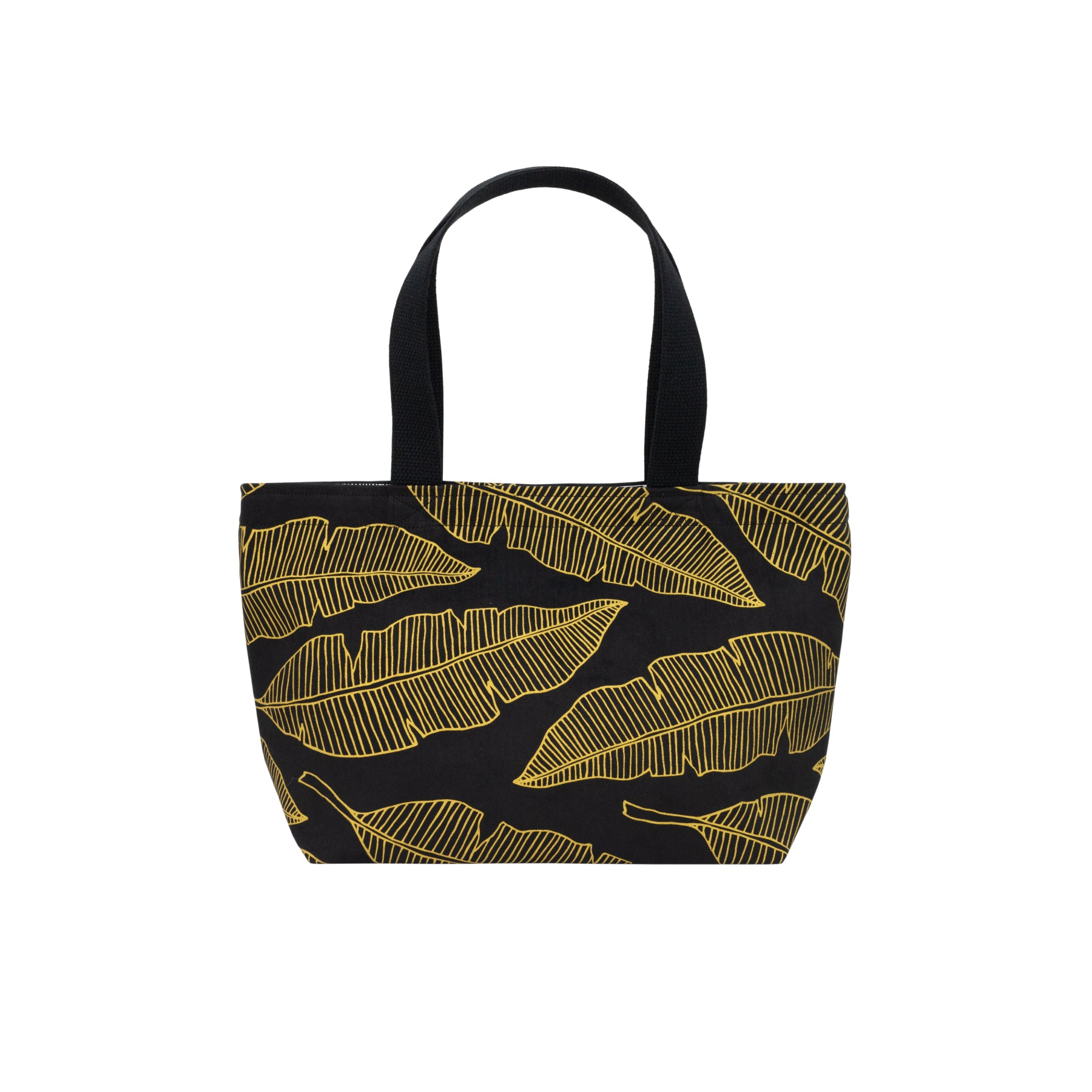 Mini Beach Bag Tote • Banana Leaf • Gold on Black Fabric