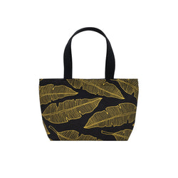 Mini Beach Bag Tote • Banana Leaf • Gold on Black Fabric